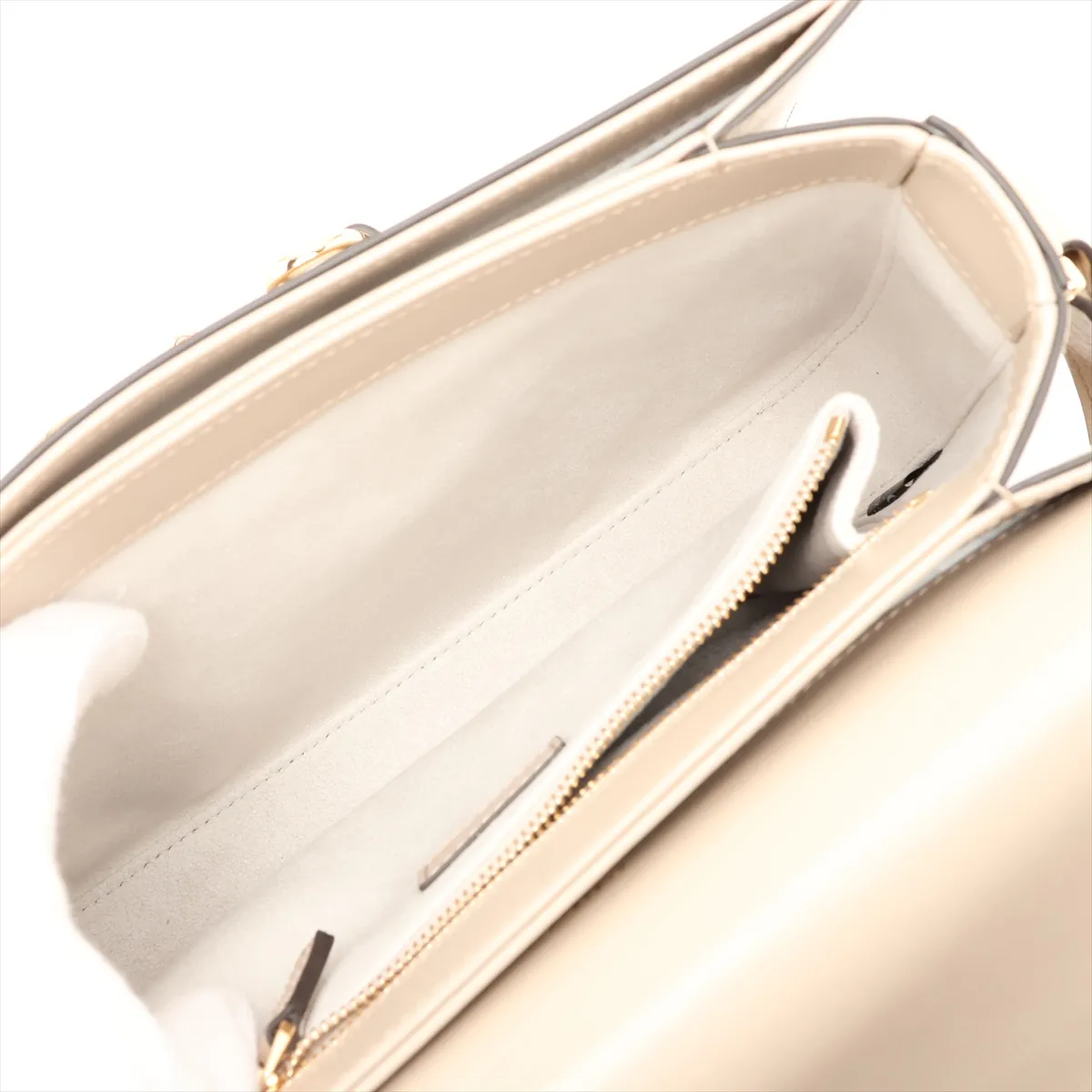 Horsebit Leather Shoulder Bag, Beige, 602204 — view 6