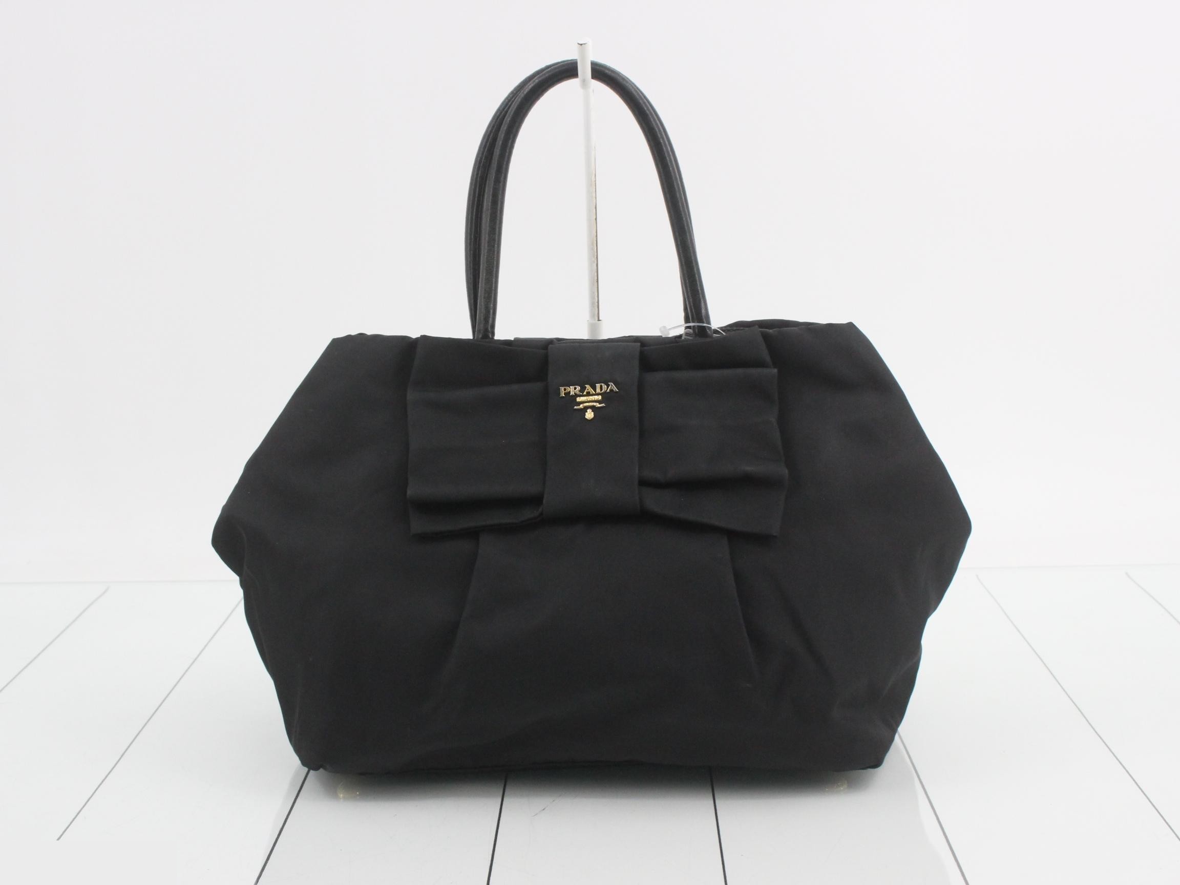 Handbag, black, Tessuto leather, ribbon