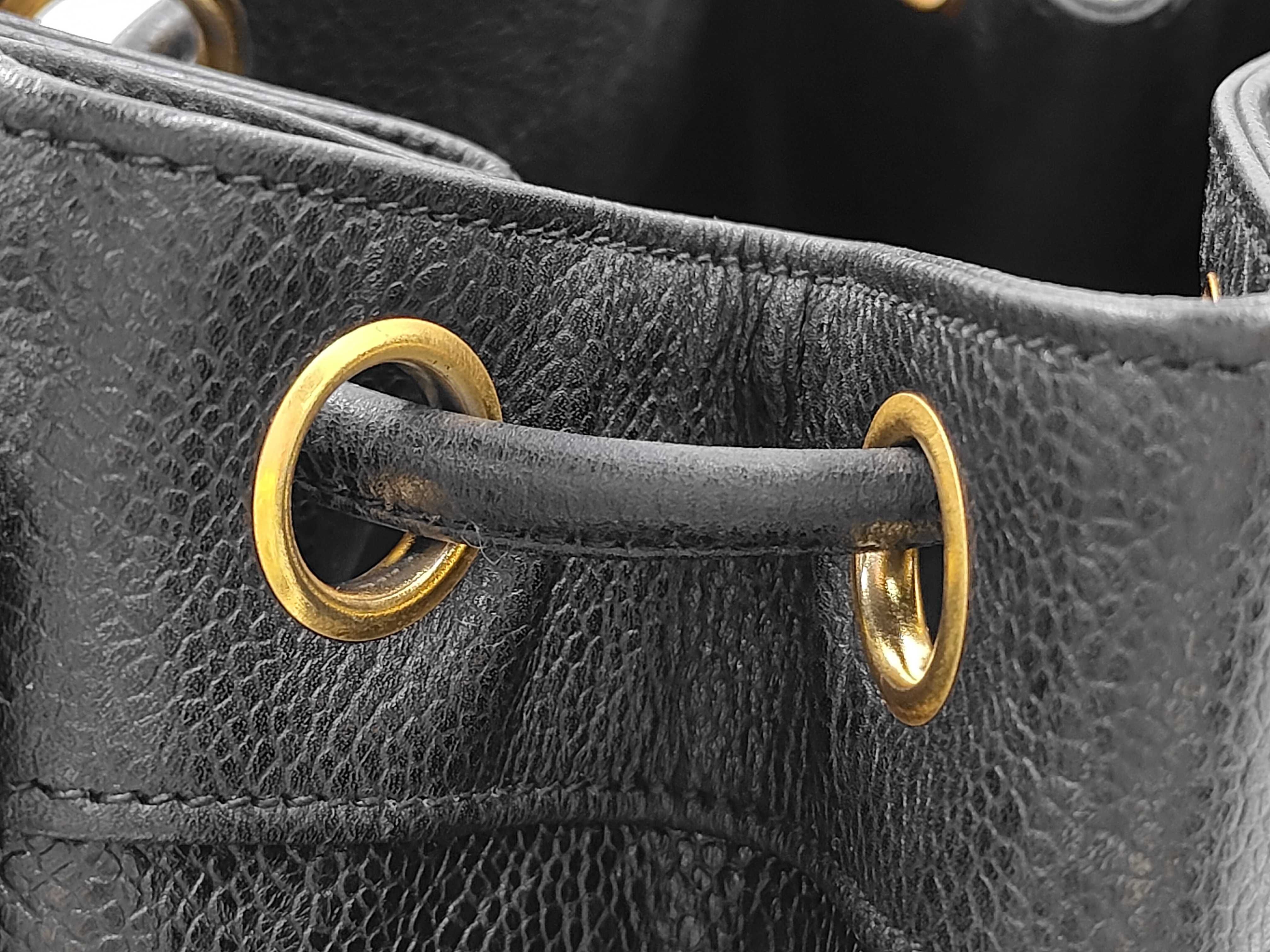 Caviar Triple Coco Mark Drawstring Chain Shoulder Bag, Black with Gold Hardware — view 11