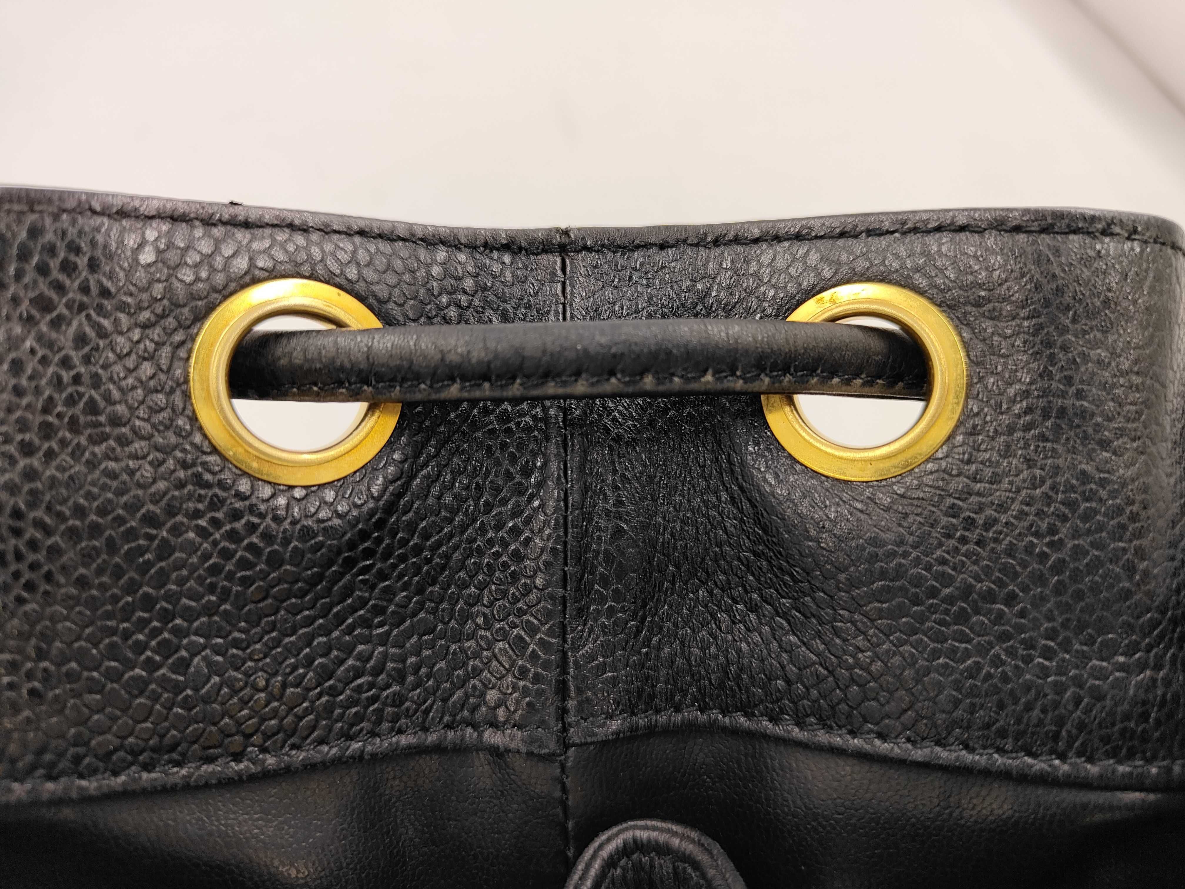 Caviar Triple Coco Mark Drawstring Chain Shoulder Bag, Black with Gold Hardware — view 12