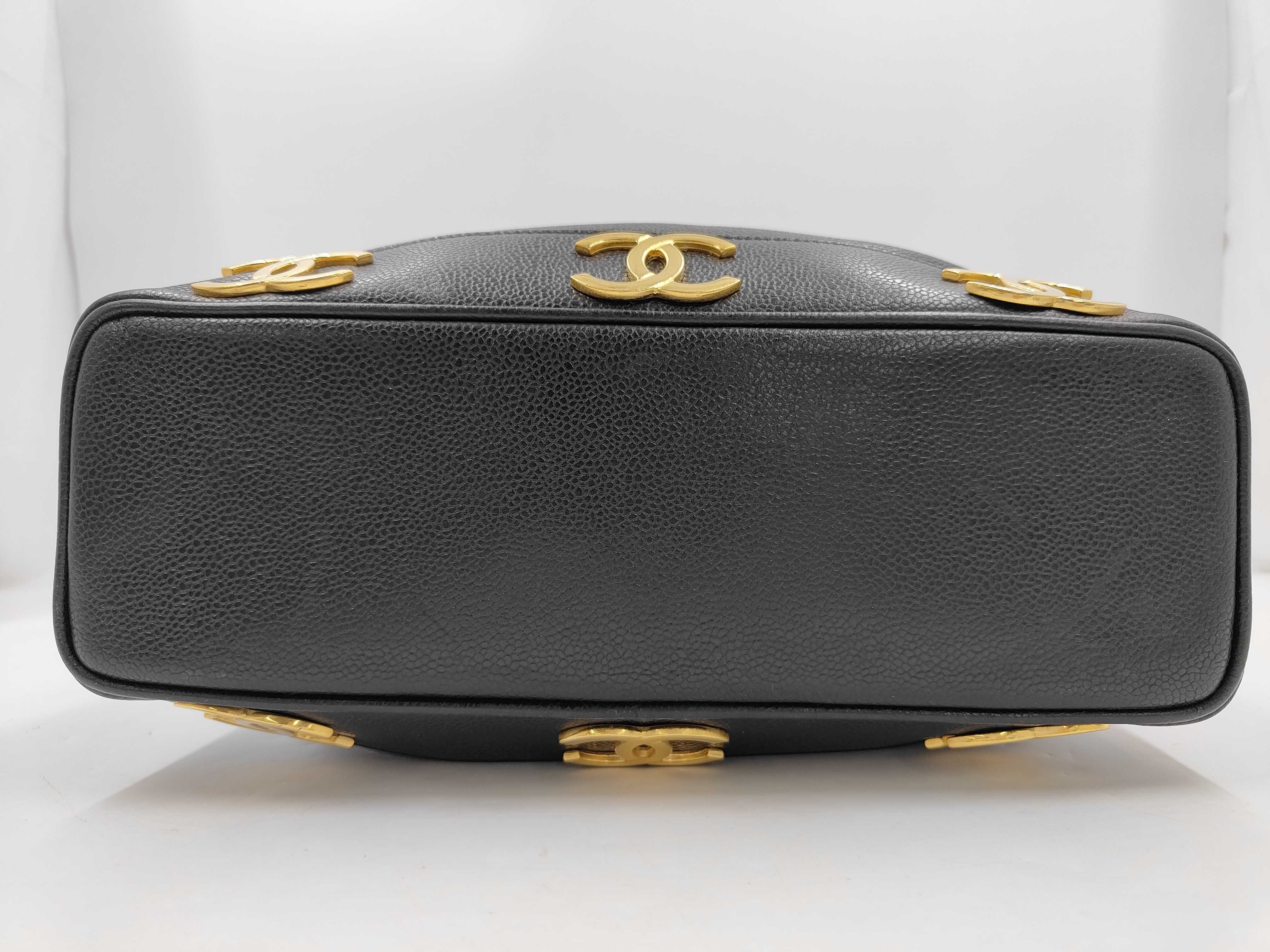 Caviar Triple Coco Mark Drawstring Chain Shoulder Bag, Black with Gold Hardware — view 3
