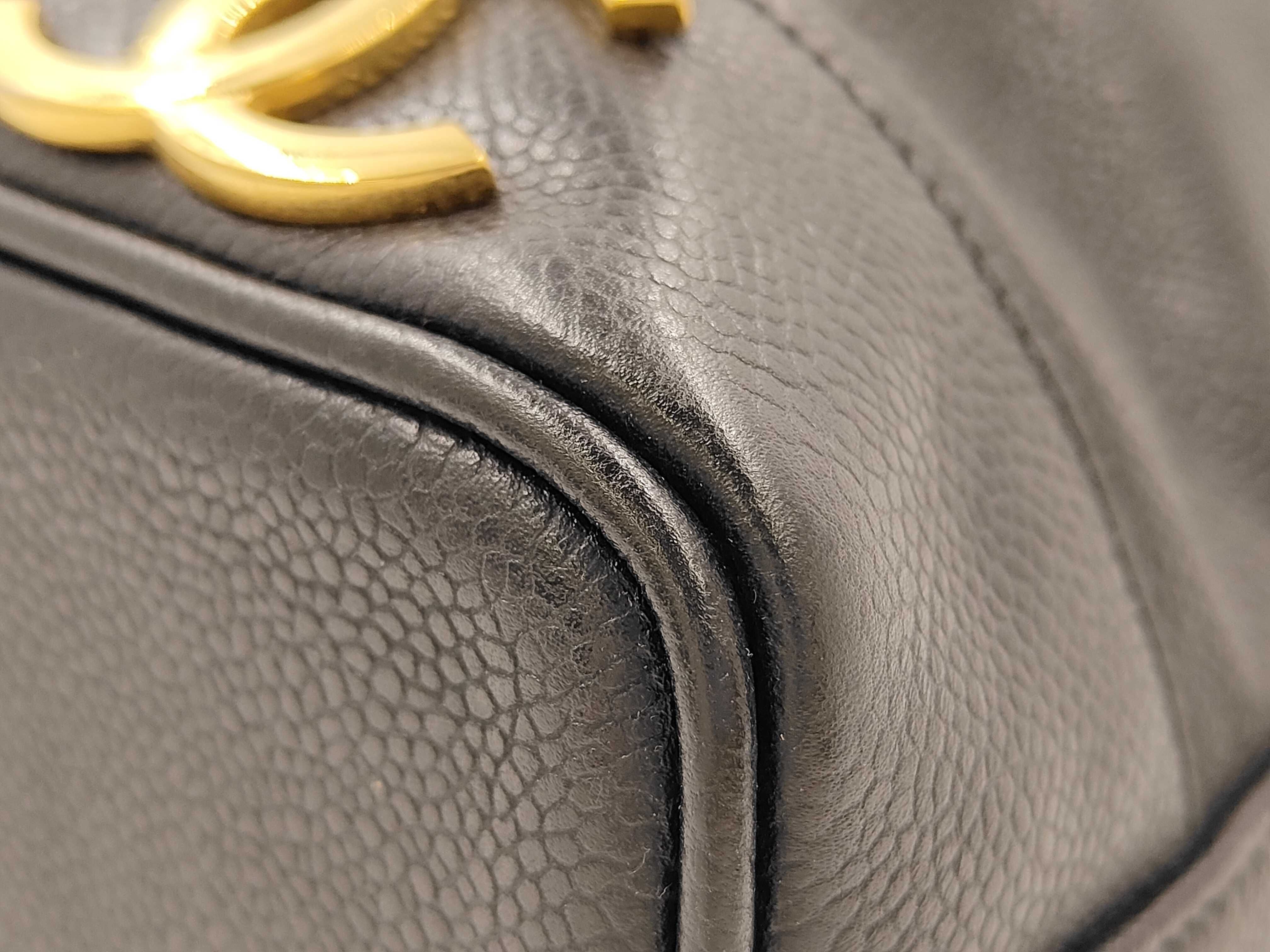 Caviar Triple Coco Mark Drawstring Chain Shoulder Bag, Black with Gold Hardware — view 4
