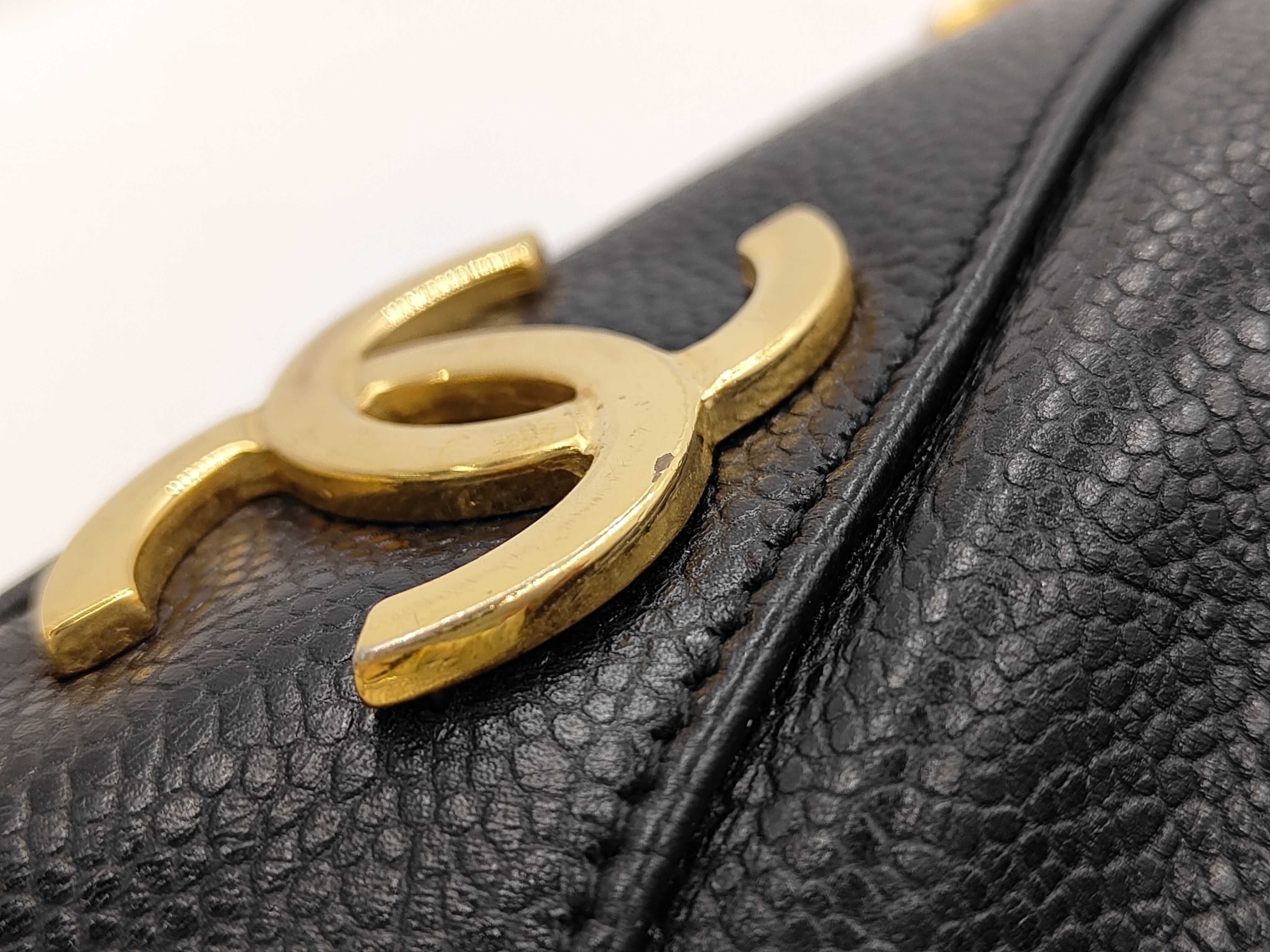 Caviar Triple Coco Mark Drawstring Chain Shoulder Bag, Black with Gold Hardware — view 5