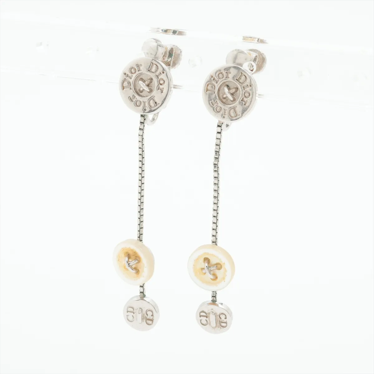 logo earrings (for both ears), metal, silver, — view 3