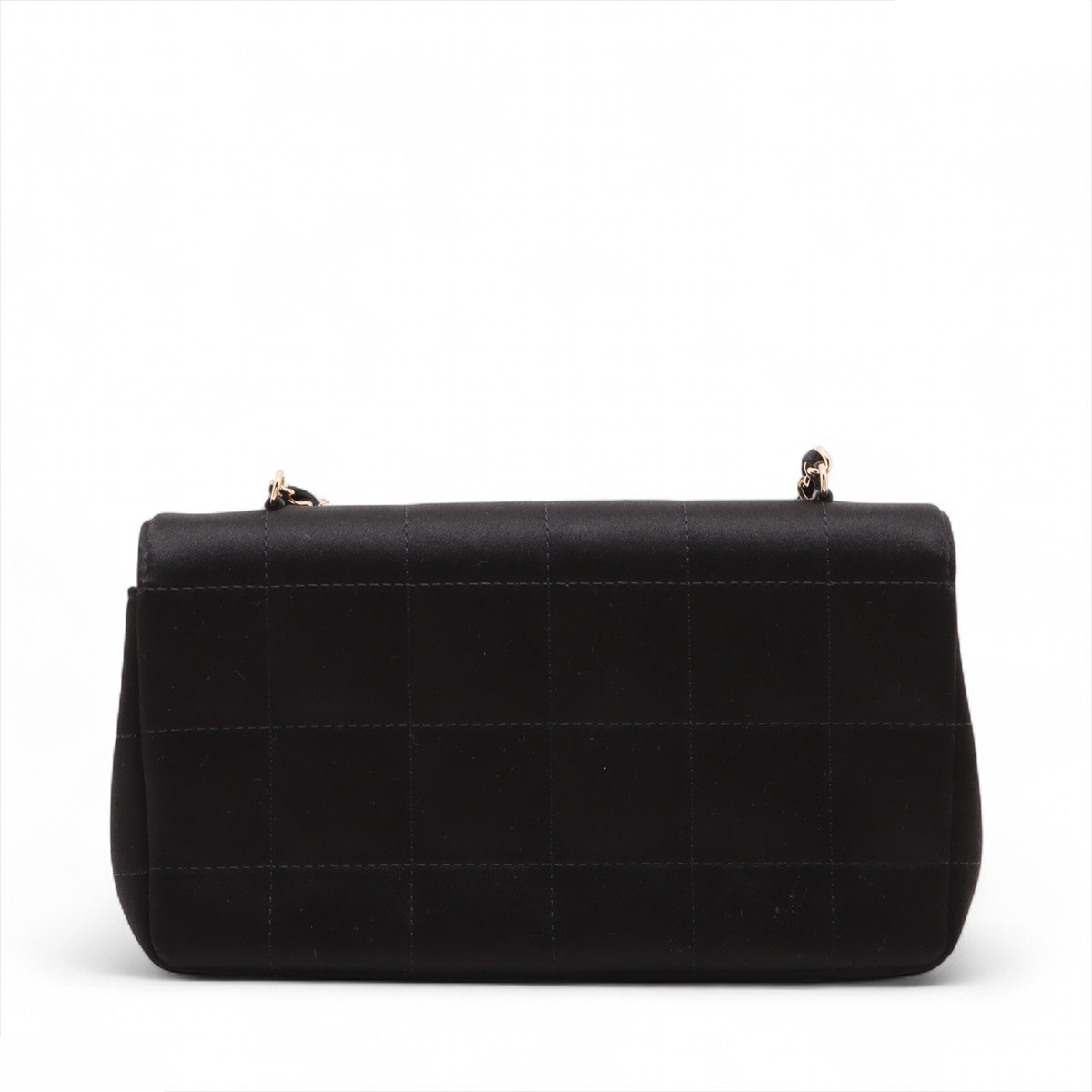 Chocolate Bar Satin x Leather Chain Shoulder Bag, Black, Gold Hardware — view 2
