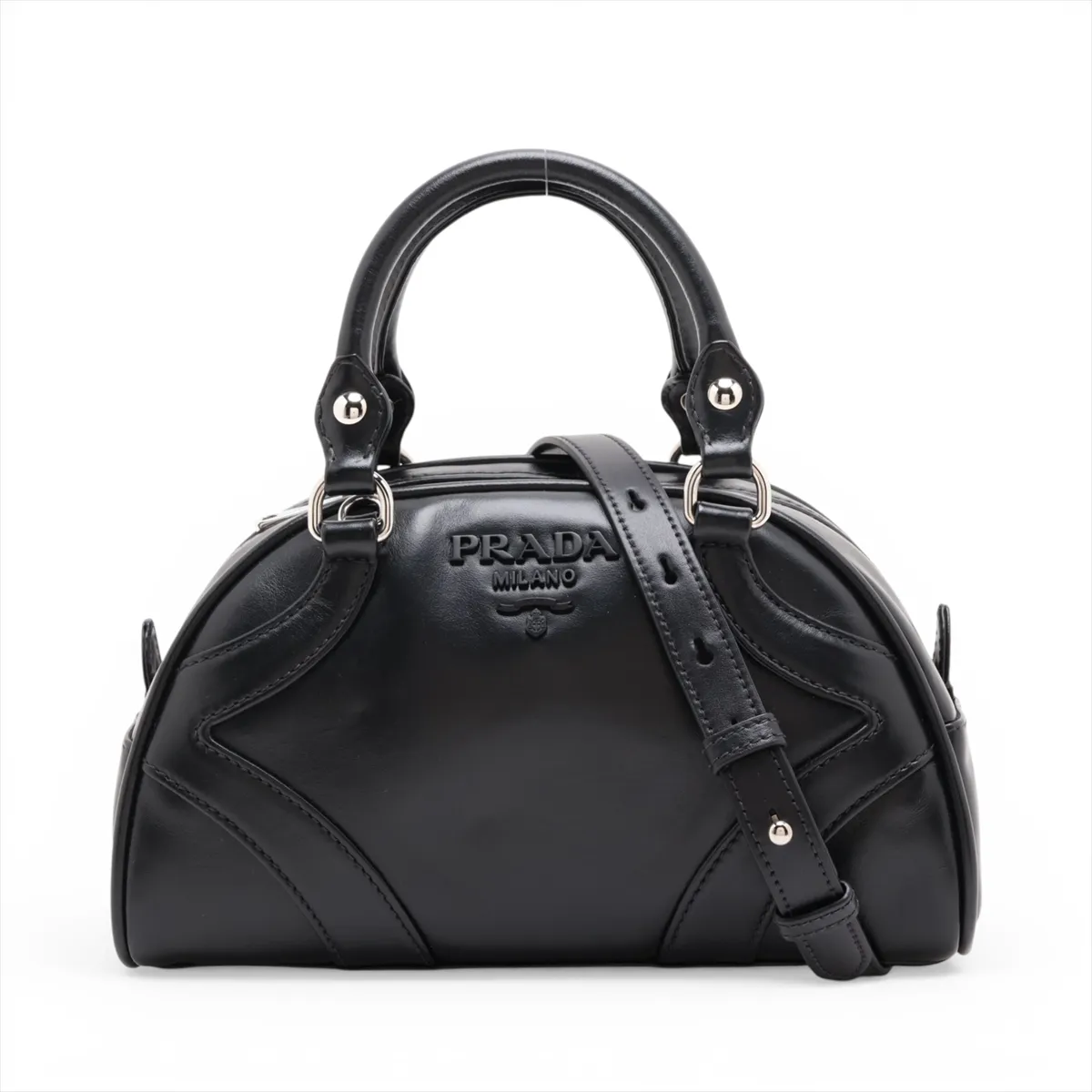 Bowling Bag Leather 2-Way Handbag Black
