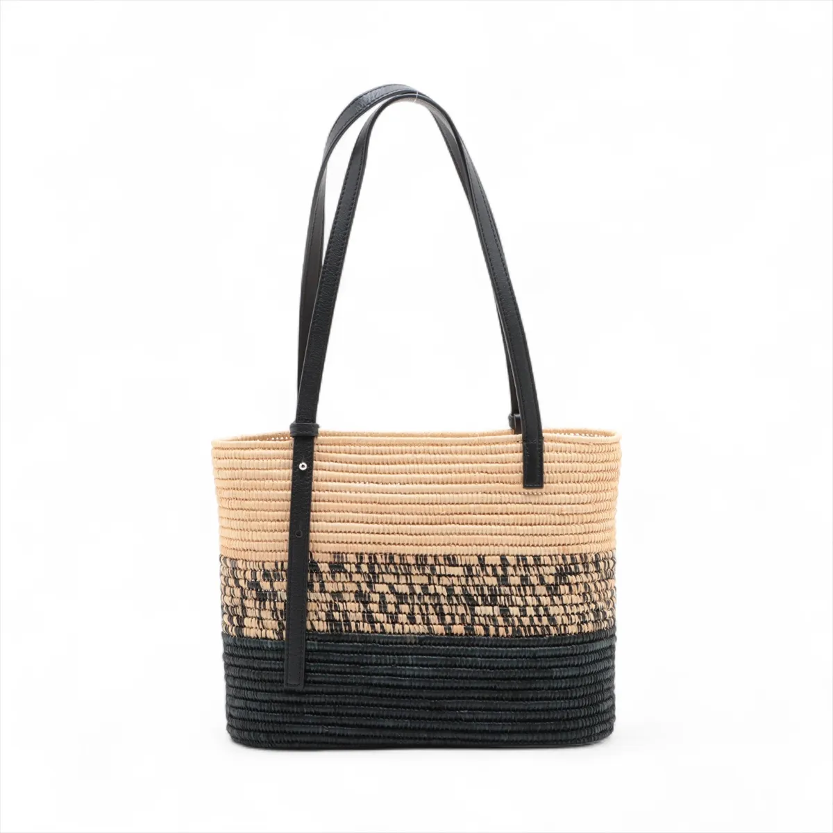 Square Basket Small Raffia x Leather Basket Bag Beige x Black — view 2