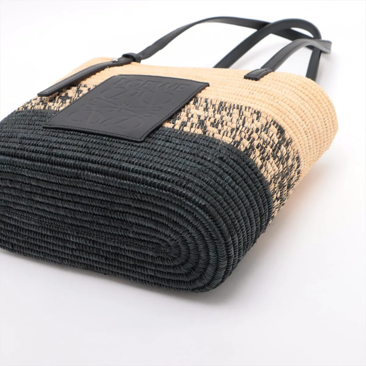 Square Basket Small Raffia x Leather Basket Bag Beige x Black — view 3