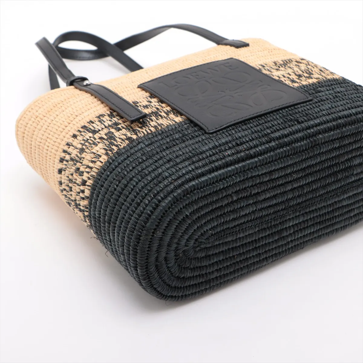 Square Basket Small Raffia x Leather Basket Bag Beige x Black — view 4