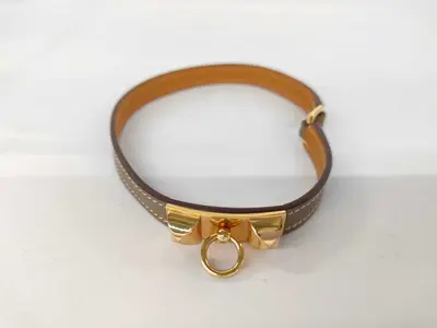 Brown Calfskin Double Lauris C Stamp Bracelet/Bangle