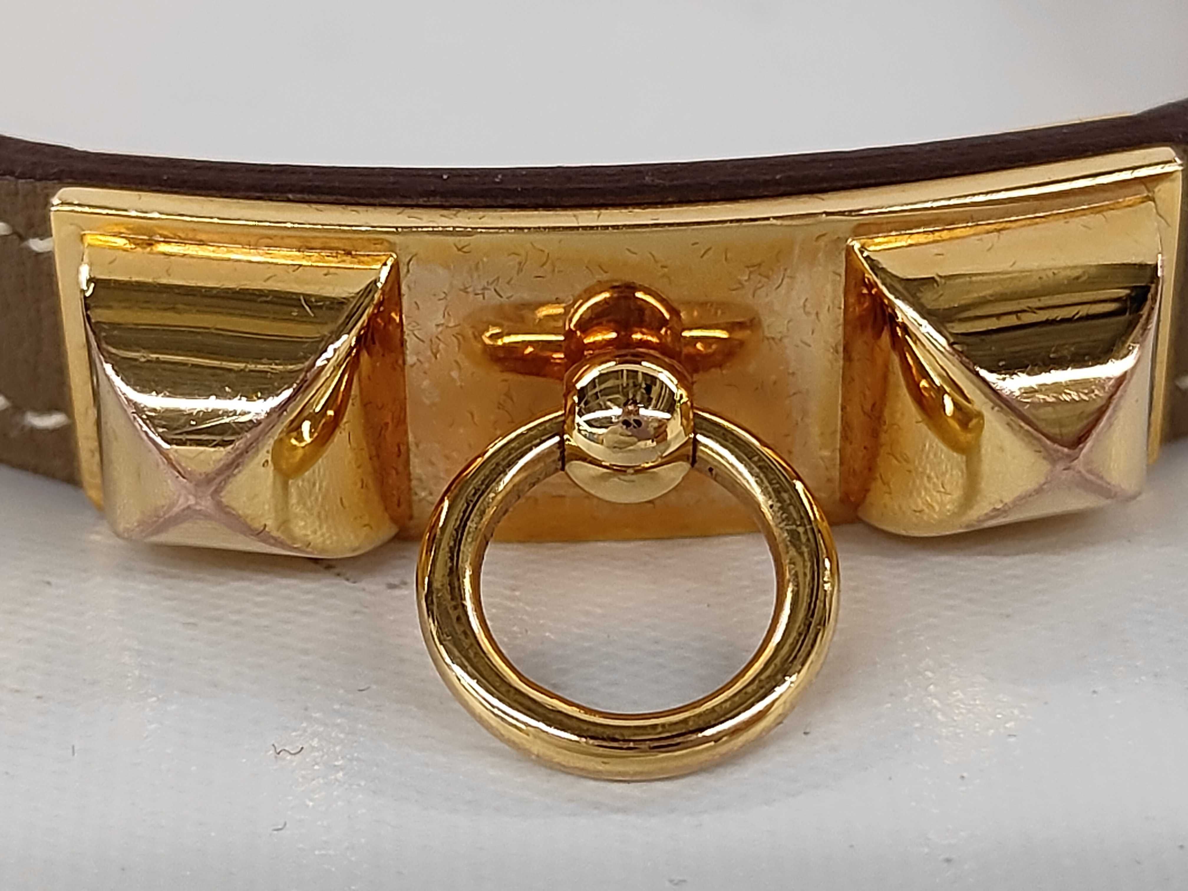 Brown Calfskin Double Lauris C Stamp Bracelet/Bangle — view 5