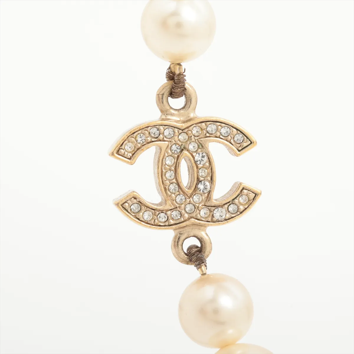 Coco Mark 10A Long Necklace, Gold Plated x Rhinestones x Faux Pearls, — view 2