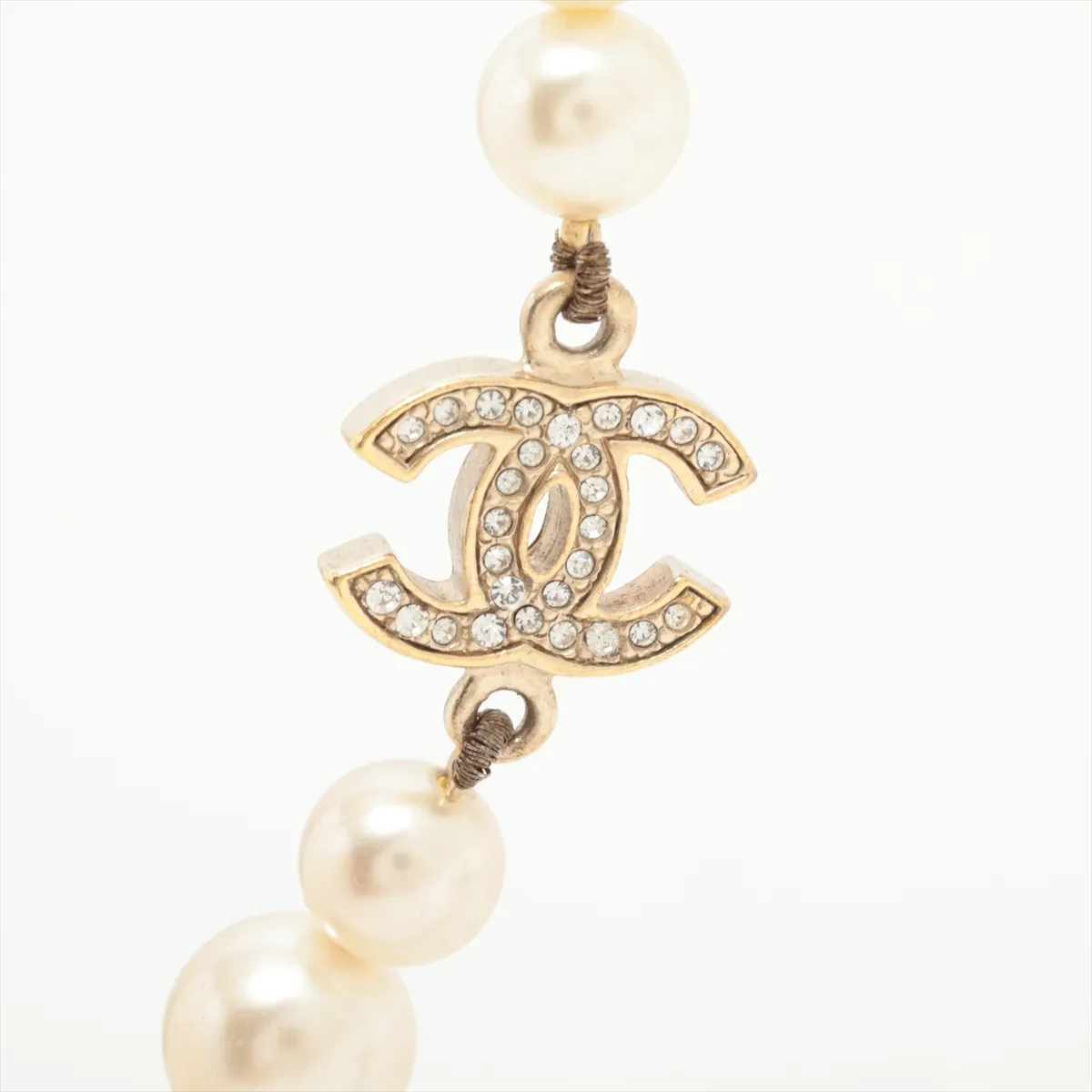 Coco Mark 10A Long Necklace, Gold Plated x Rhinestones x Faux Pearls, — view 3
