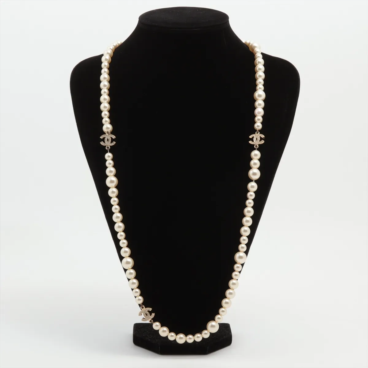 Coco Mark 10A Long Necklace, Gold Plated x Rhinestones x Faux Pearls, — view 6