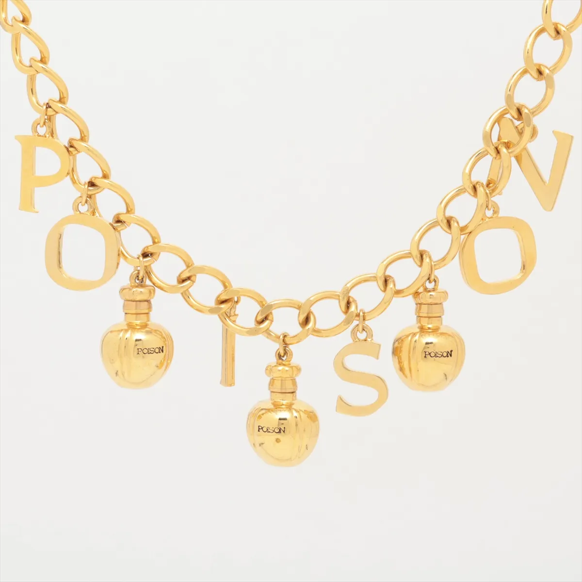 Perfume Bottle Necklace, GP Gold, dents,