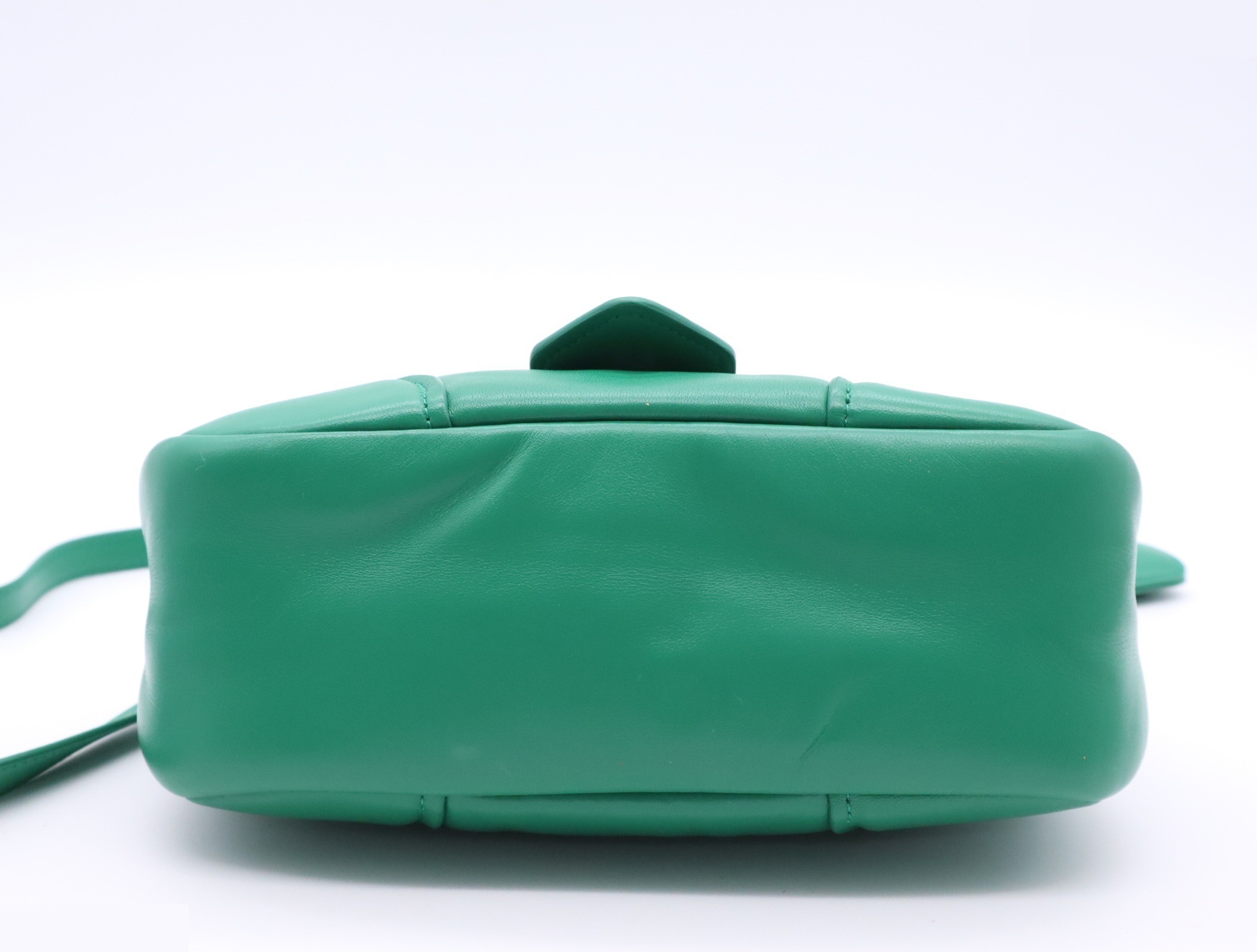Leather Padded Nappa Moon 2-Way Handbag, Green, Silver Hardware — view 4