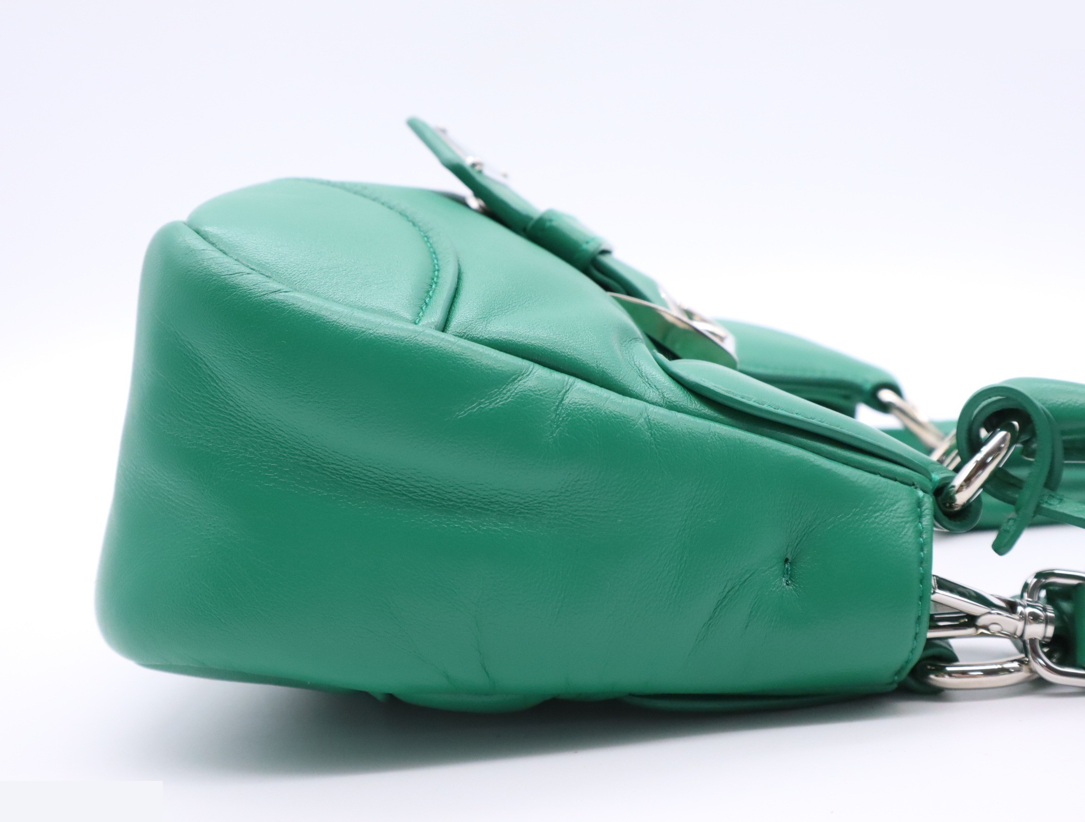 Leather Padded Nappa Moon 2-Way Handbag, Green, Silver Hardware — view 5