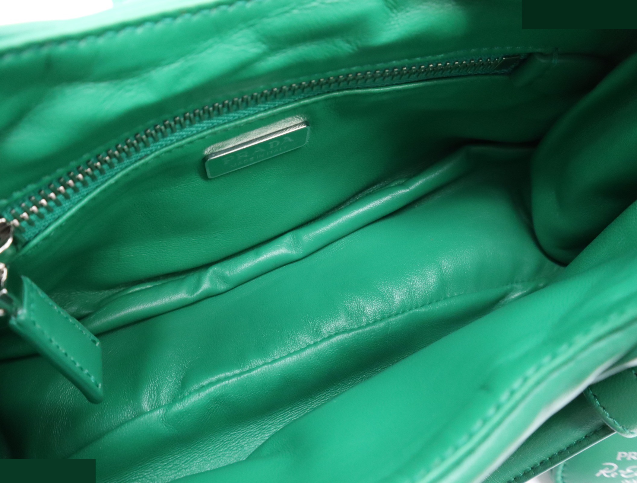 Leather Padded Nappa Moon 2-Way Handbag, Green, Silver Hardware — view 8