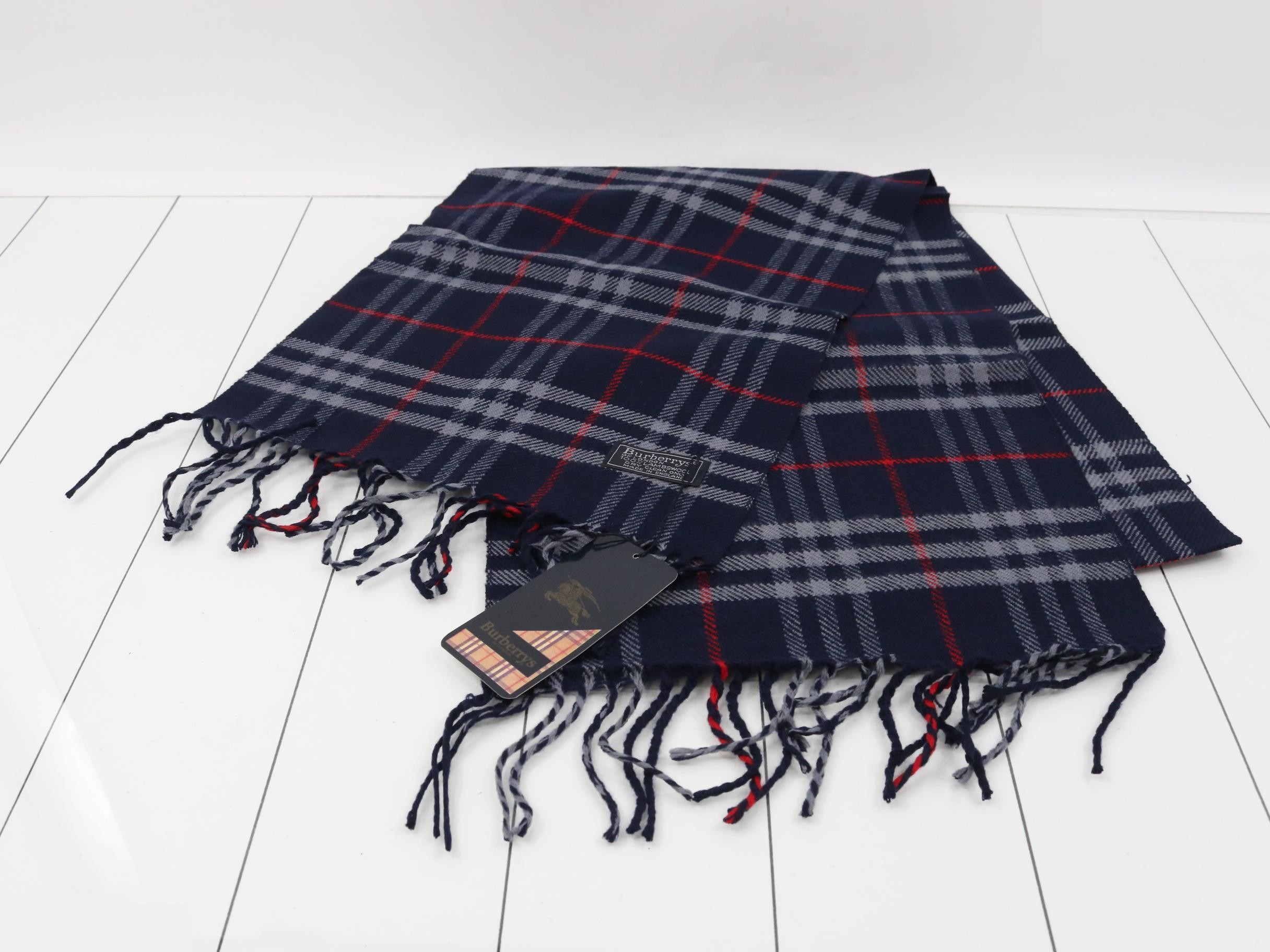 New with tags, Burberry Nova Check scarf, navy. — view 2