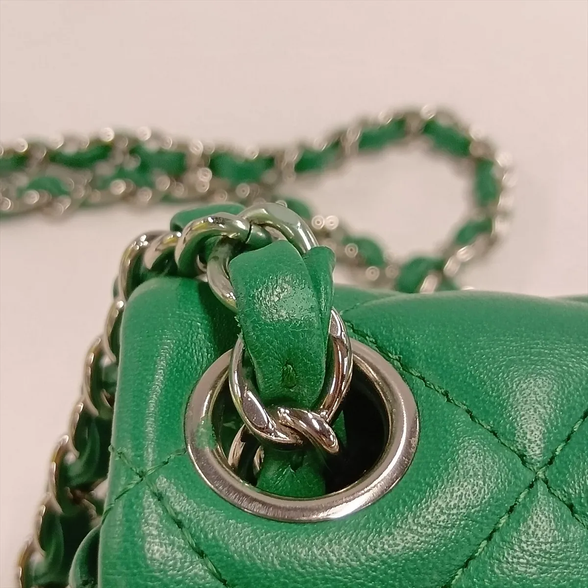 Mini Matelassé 17 Lambskin Single Flap Single Chain Bag, Green, Silver Hardware, 22493727, Serial Number , A35200 — view 11