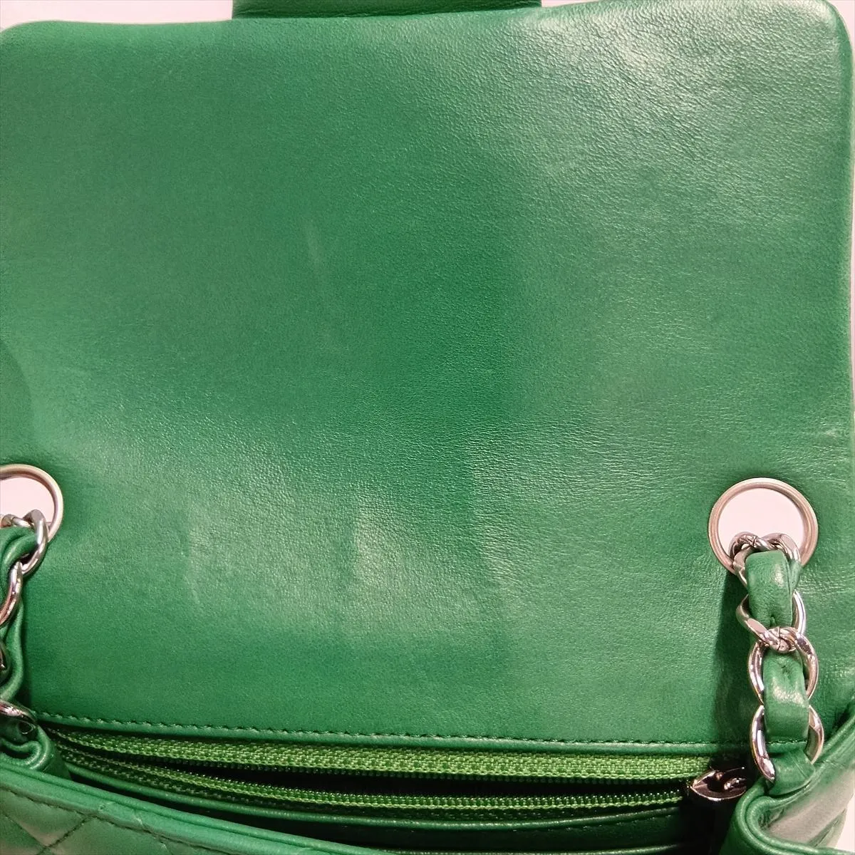 Mini Matelassé 17 Lambskin Single Flap Single Chain Bag, Green, Silver Hardware, 22493727, Serial Number , A35200 — view 13