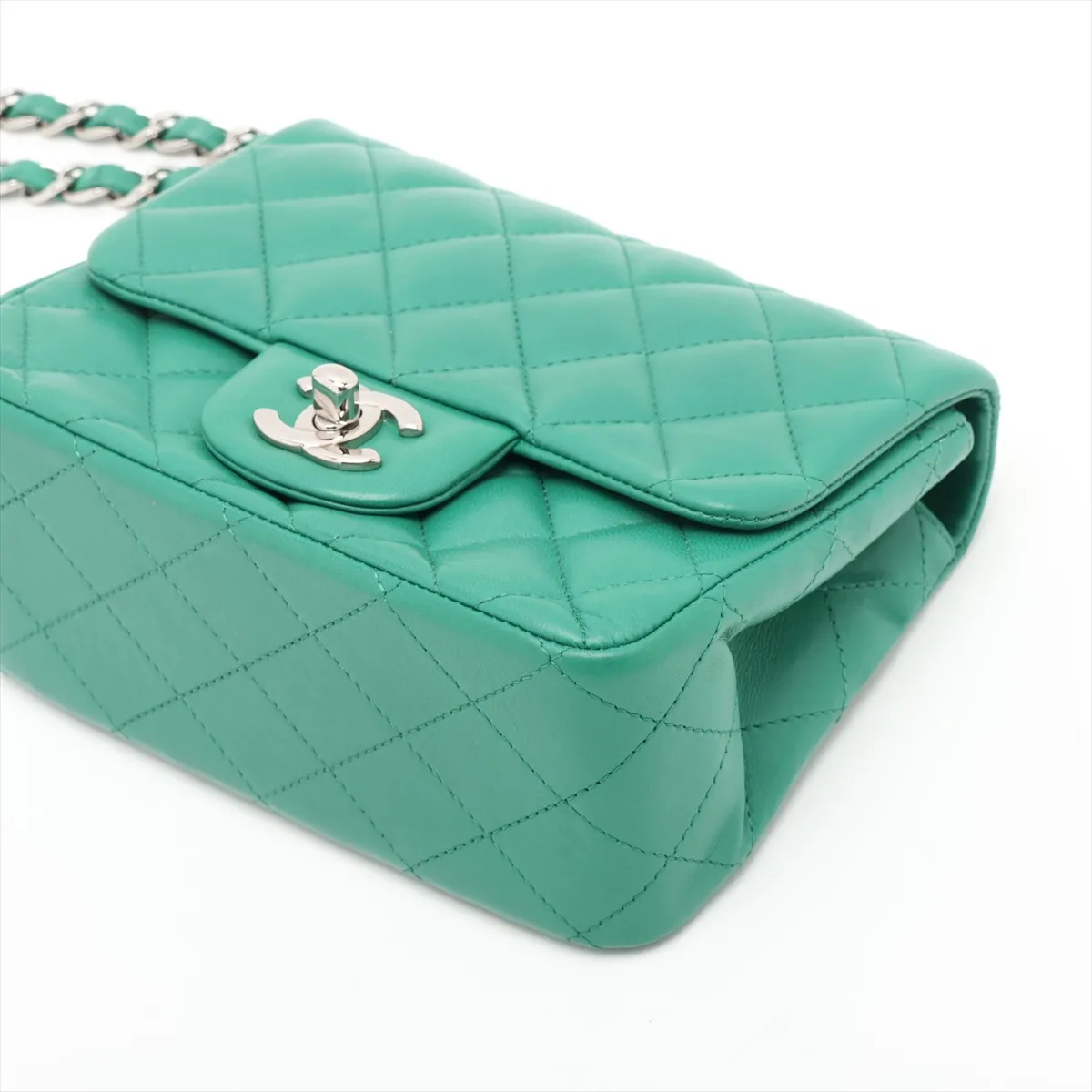 Mini Matelassé 17 Lambskin Single Flap Single Chain Bag, Green, Silver Hardware, 22493727, Serial Number , A35200 — view 3
