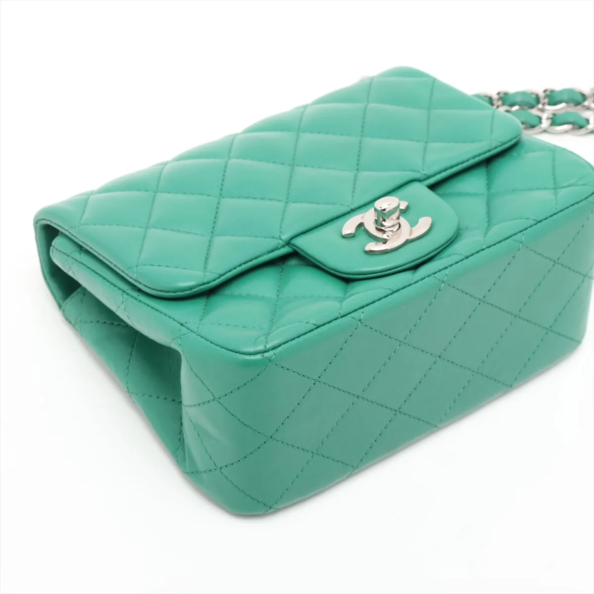 Mini Matelassé 17 Lambskin Single Flap Single Chain Bag, Green, Silver Hardware, 22493727, Serial Number , A35200 — view 4