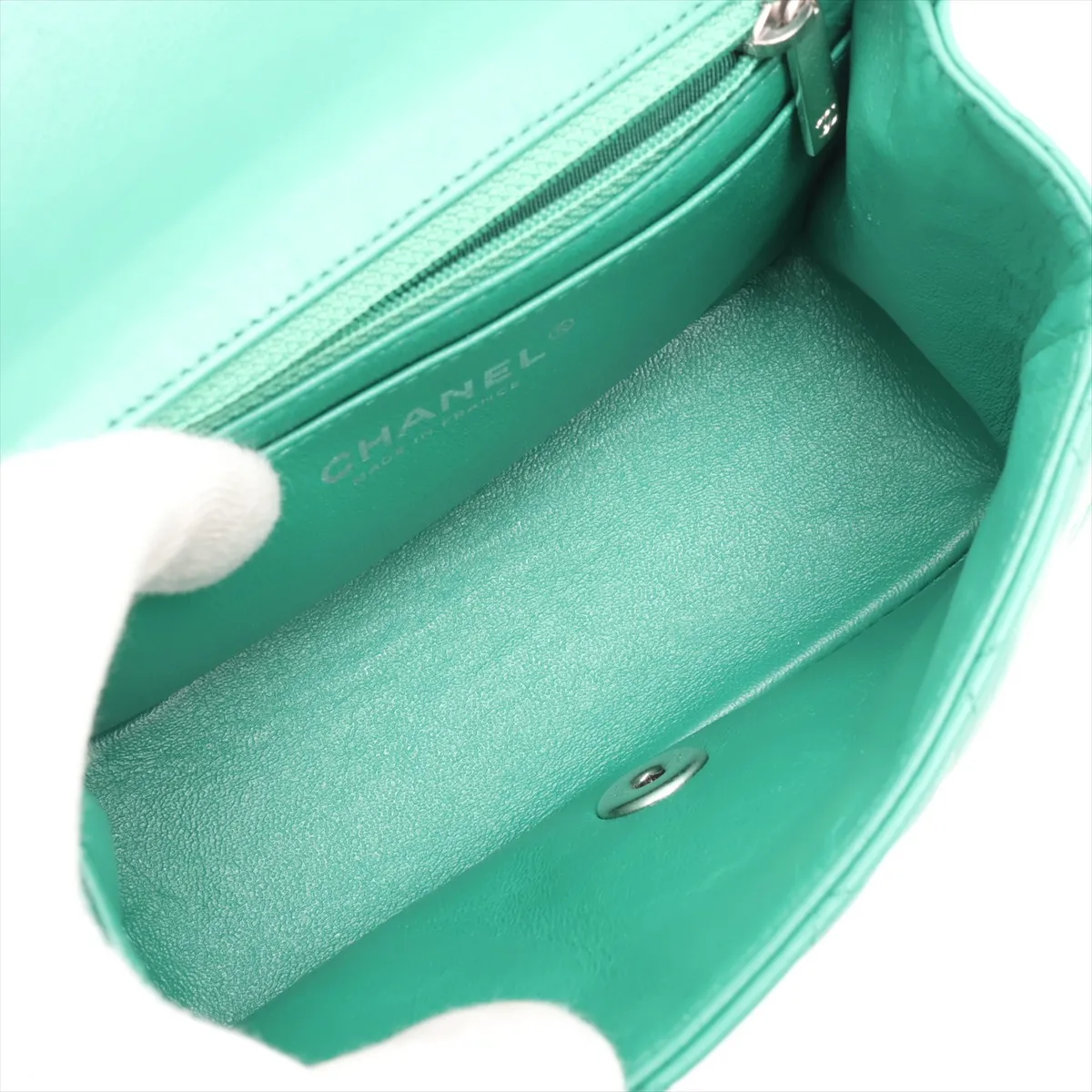 Mini Matelassé 17 Lambskin Single Flap Single Chain Bag, Green, Silver Hardware, 22493727, Serial Number , A35200 — view 6