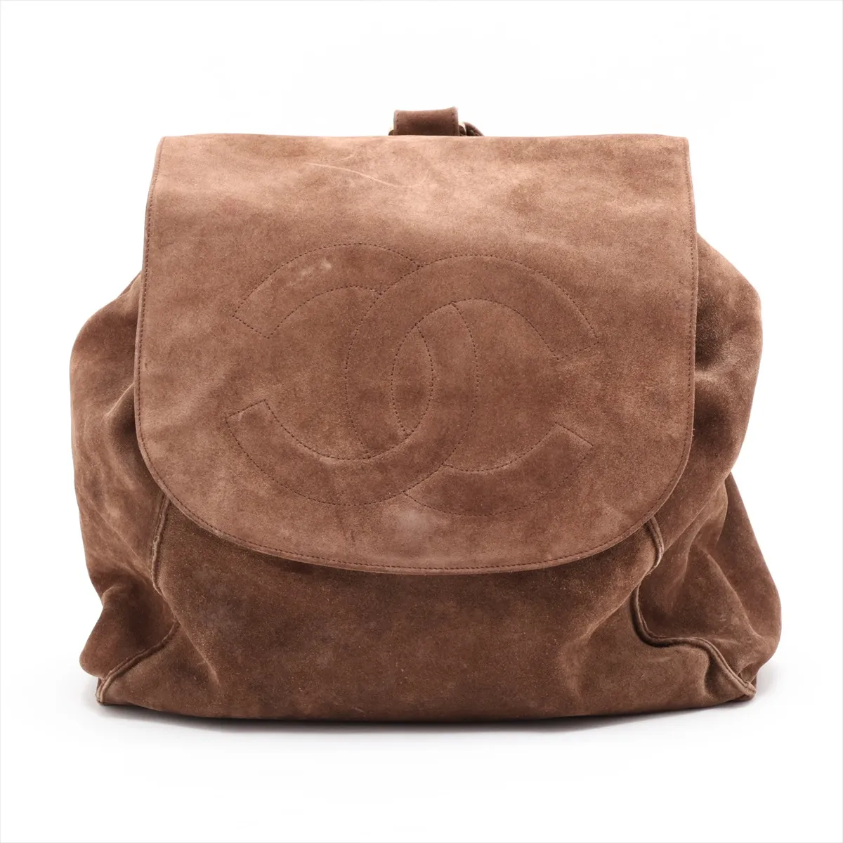 Coco Mark Suede Chain Backpack, Brown with Gold Hardware