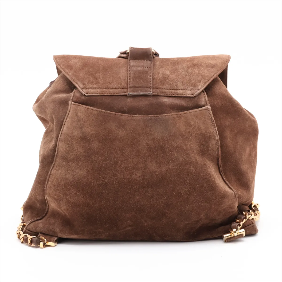 Coco Mark Suede Chain Backpack, Brown with Gold Hardware — view 2
