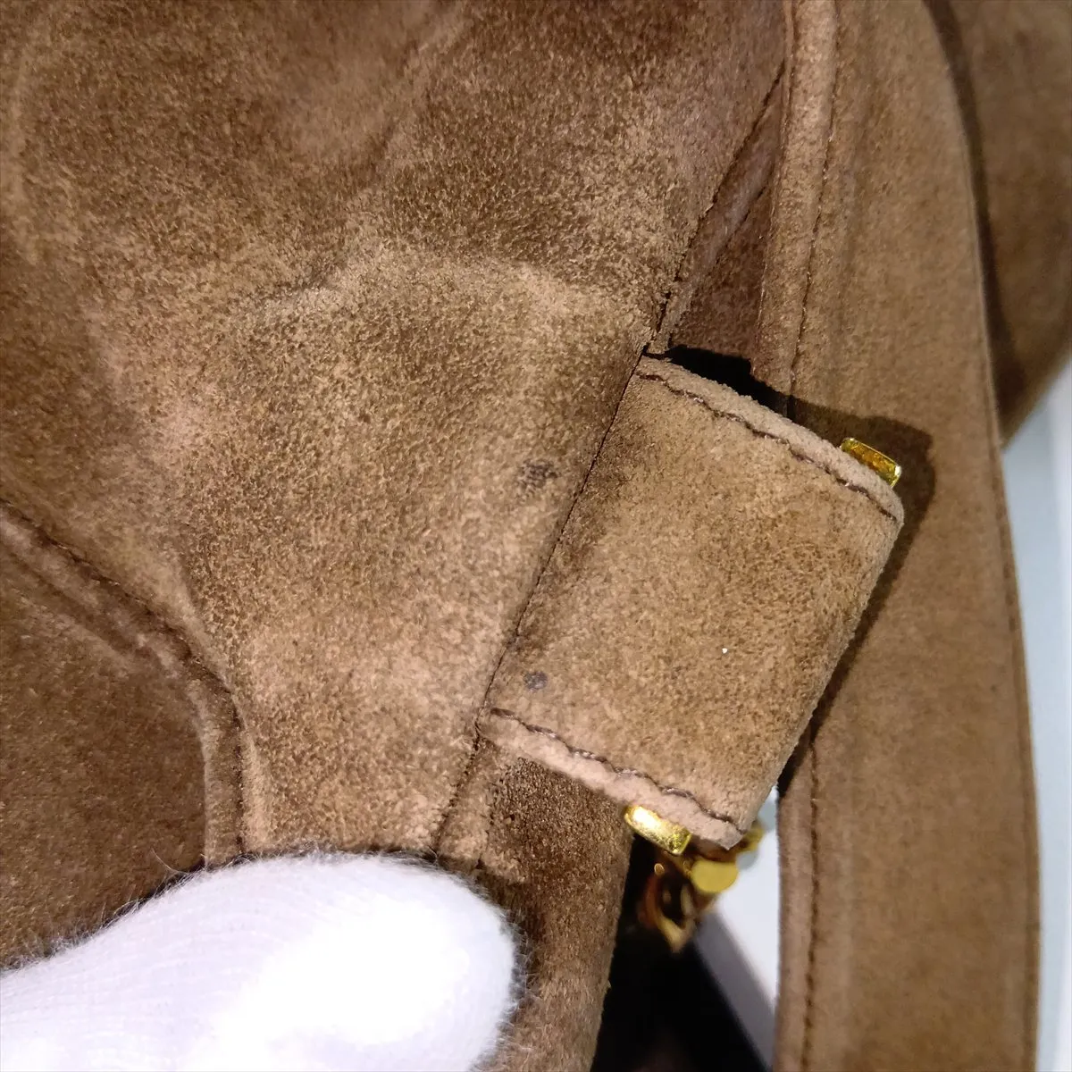 Coco Mark Suede Chain Backpack, Brown with Gold Hardware — view 13