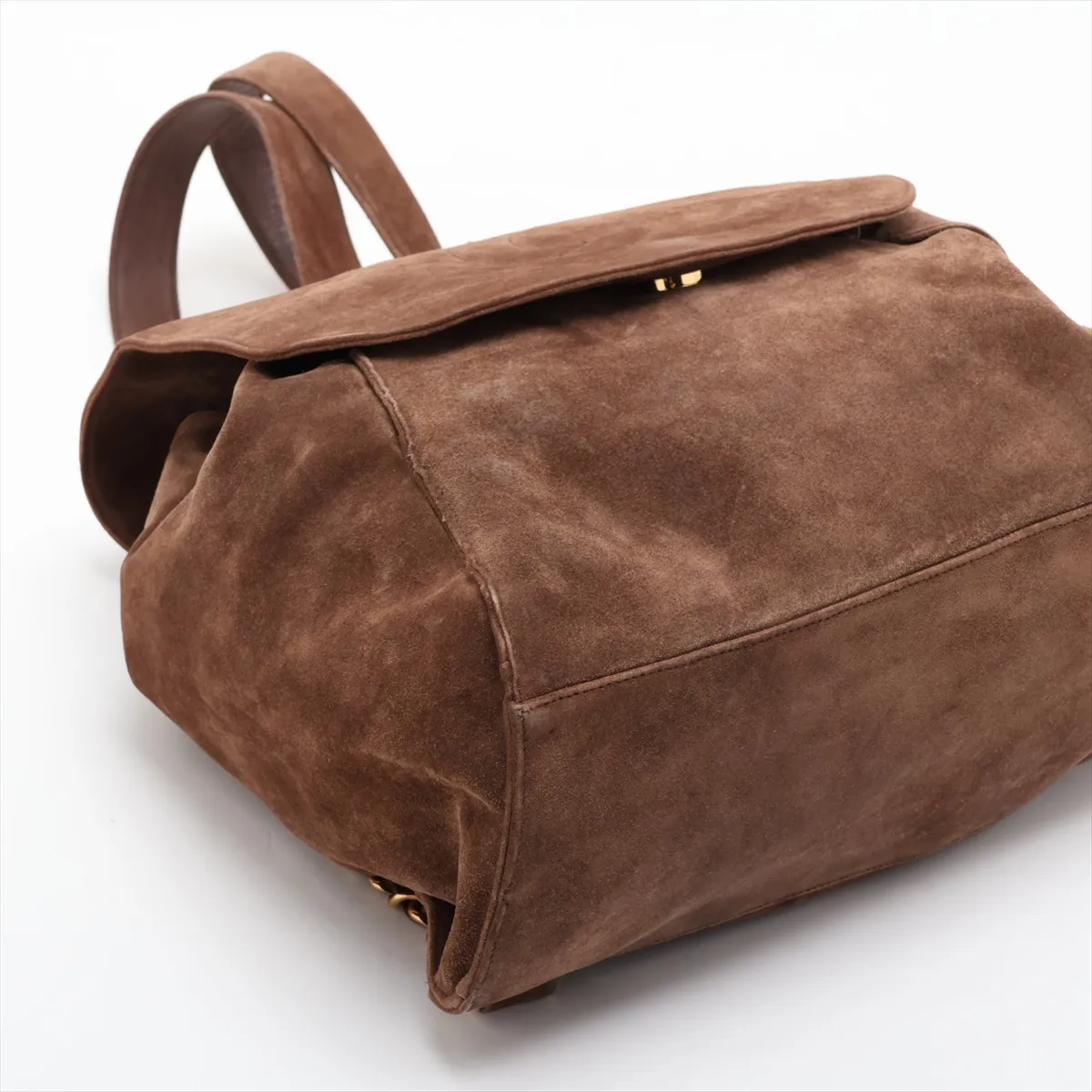 Coco Mark Suede Chain Backpack, Brown with Gold Hardware — view 4