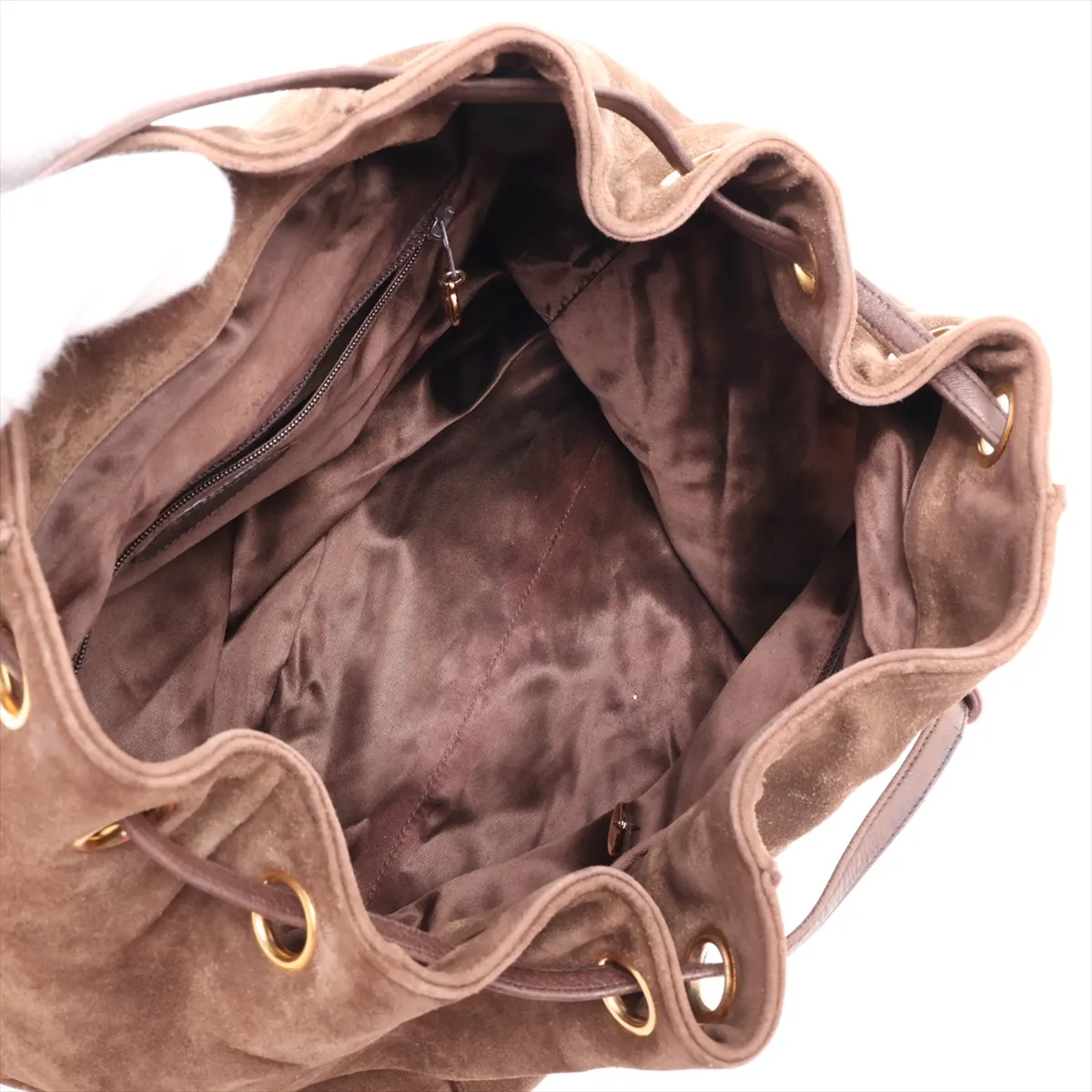 Coco Mark Suede Chain Backpack, Brown with Gold Hardware — view 7