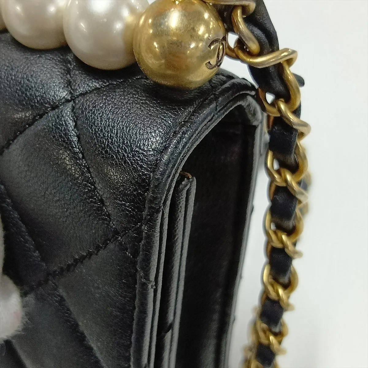 Matelassé Lambskin Chain Shoulder Bag, Pearl Black with Gold Hardware, 27861620, Serial Number 27 — view 11