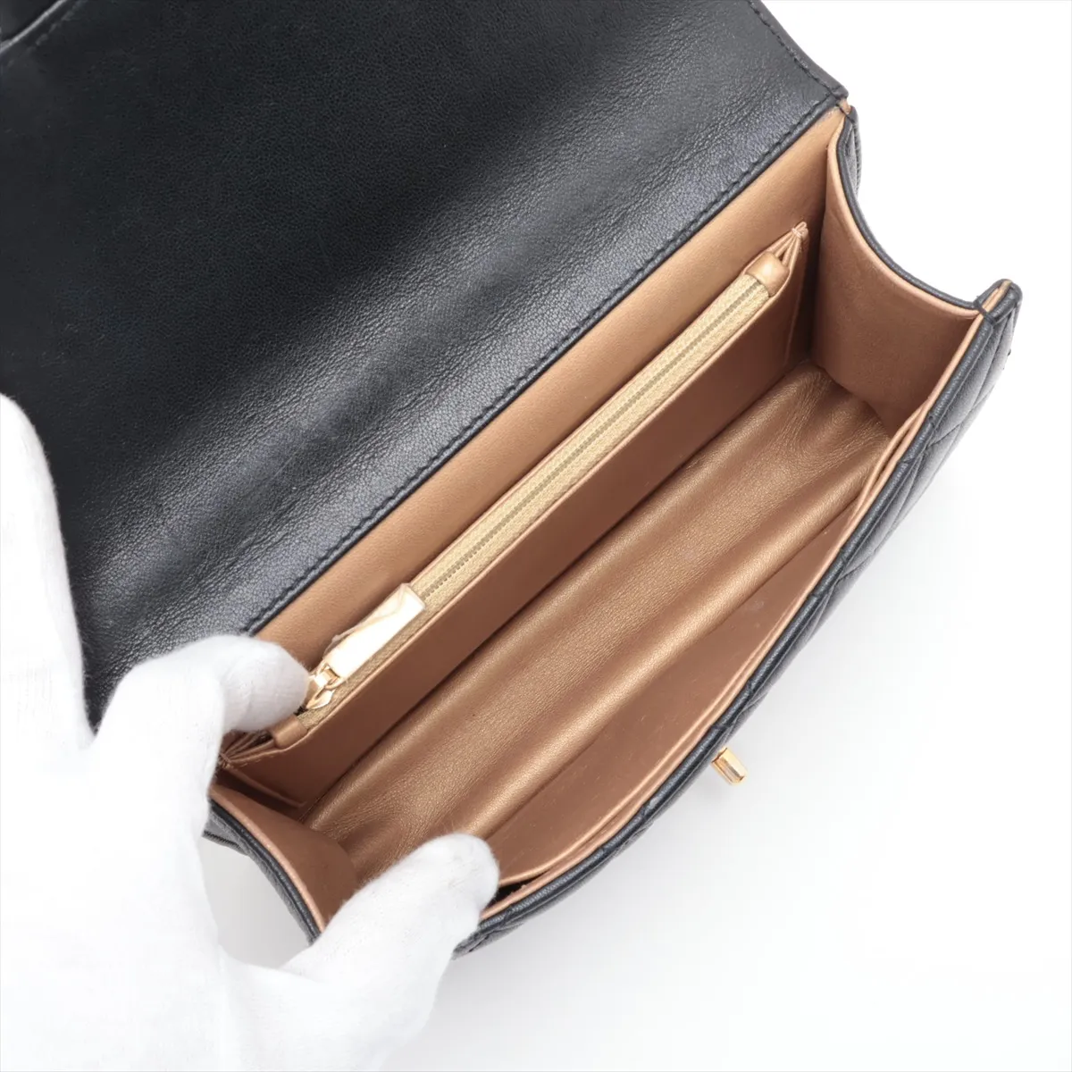 Matelassé Lambskin Chain Shoulder Bag, Pearl Black with Gold Hardware, 27861620, Serial Number 27 — view 6