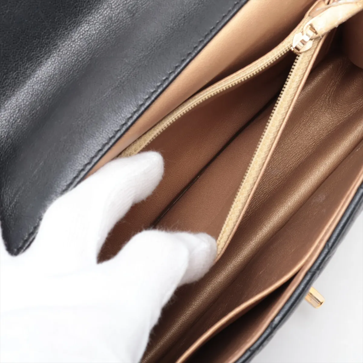 Matelassé Lambskin Chain Shoulder Bag, Pearl Black with Gold Hardware, 27861620, Serial Number 27 — view 8
