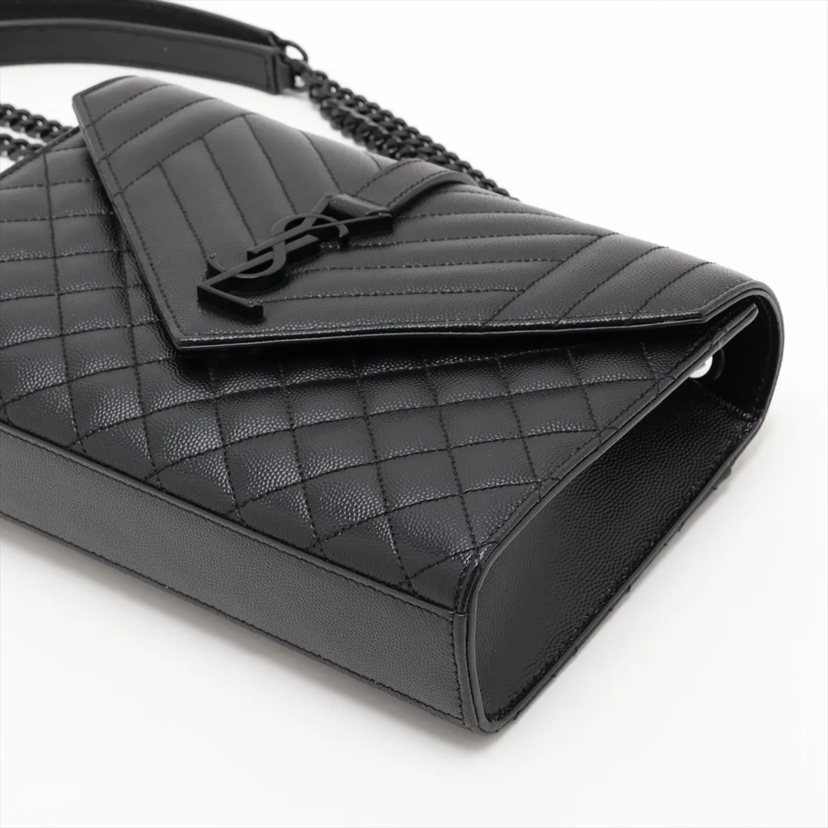 Envelope Leather Chain Shoulder Bag, Black 600185 — view 3
