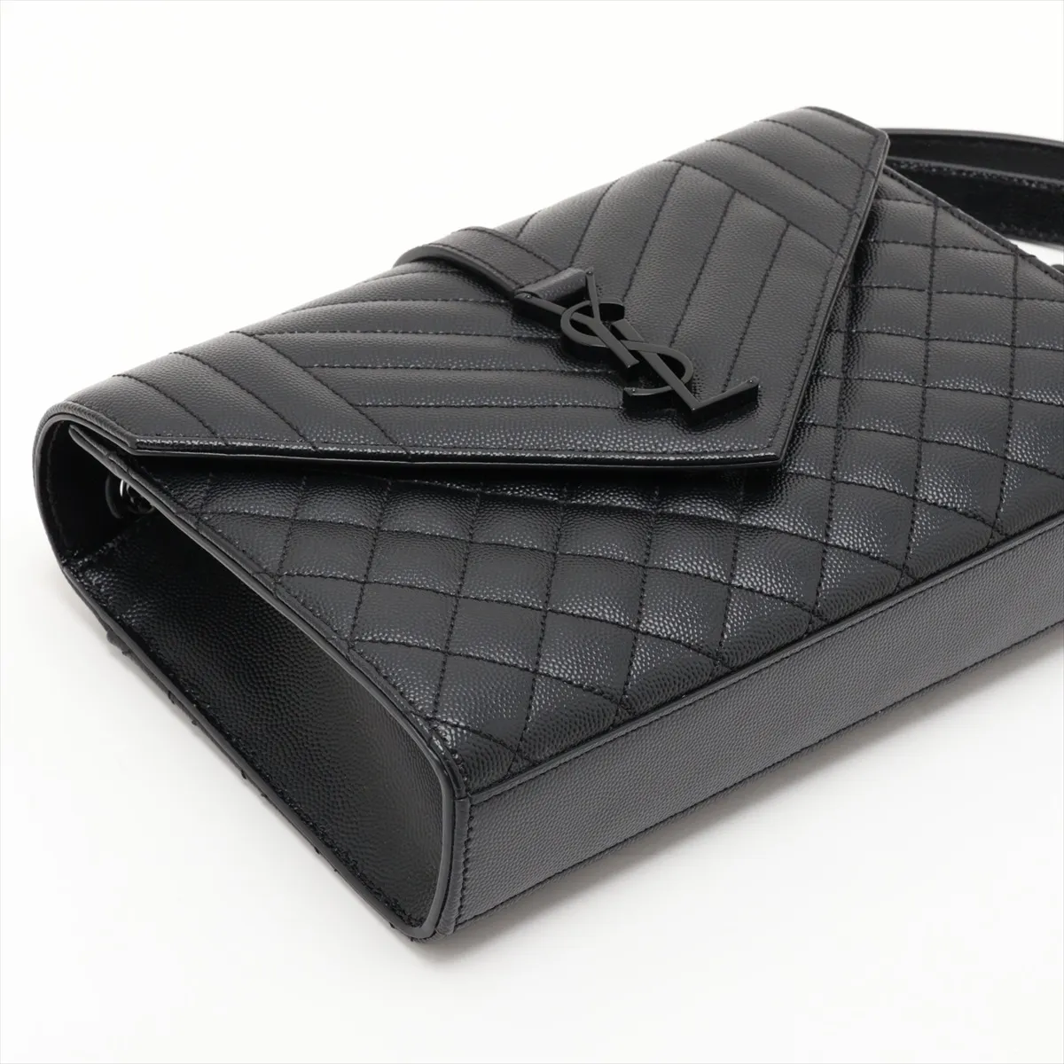 Envelope Leather Chain Shoulder Bag, Black 600185 — view 4