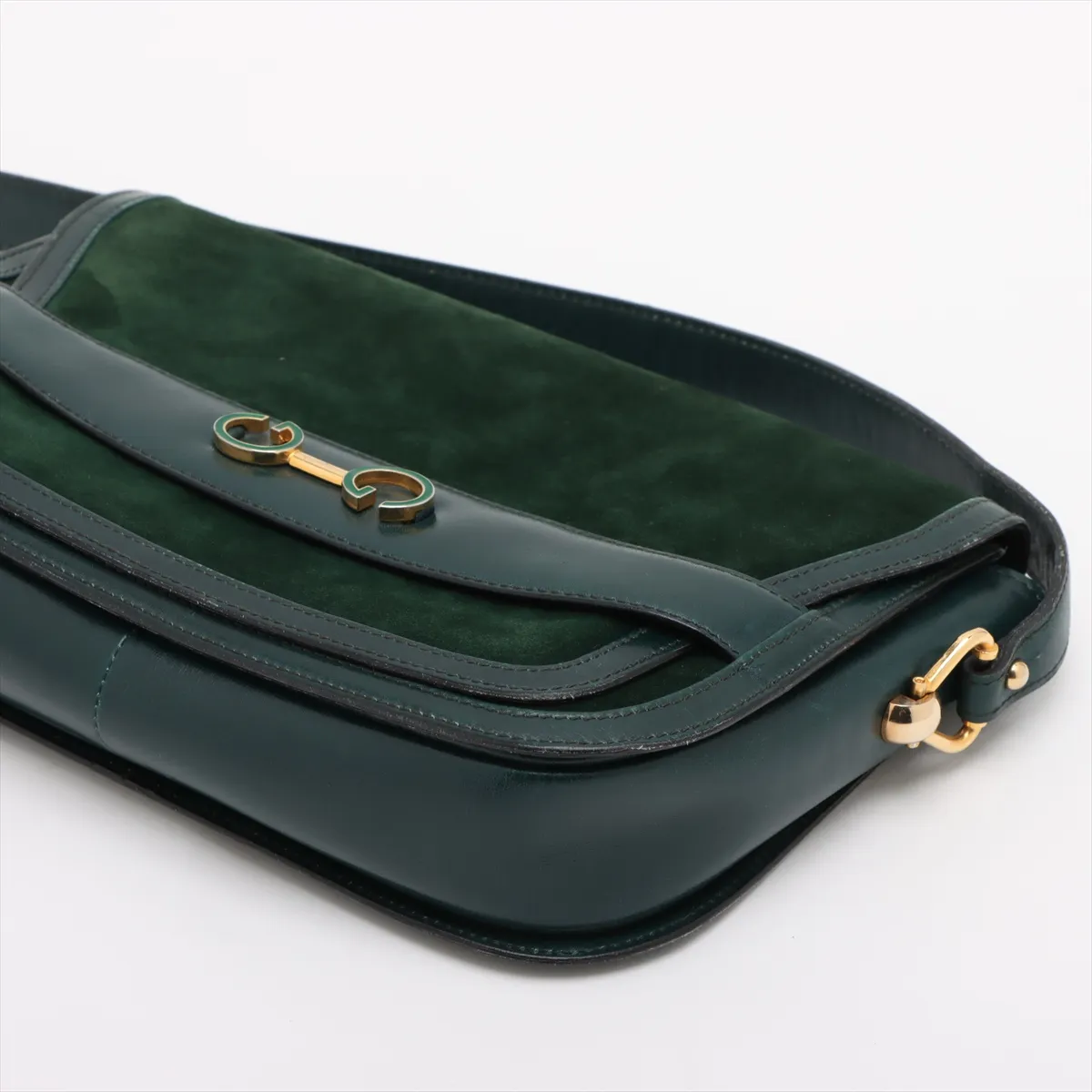 Old Gucci Suede x Leather Shoulder Bag Green — view 3