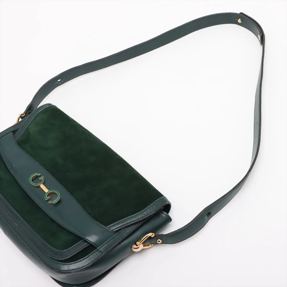 Old Gucci Suede x Leather Shoulder Bag Green — view 5