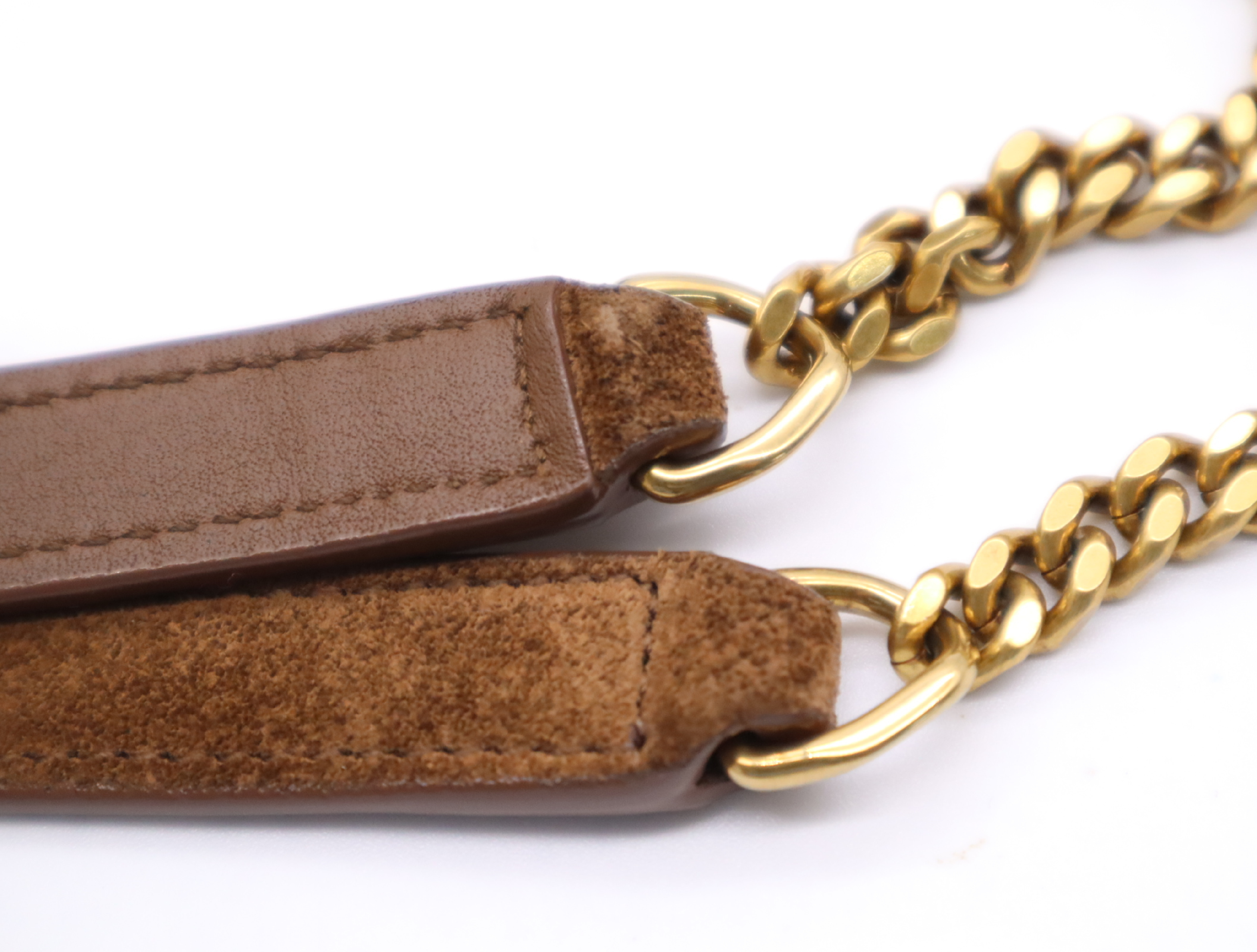 Suede Shearling Joe Mouton Chain Shoulder Bag (Brown/Beige) — view 11