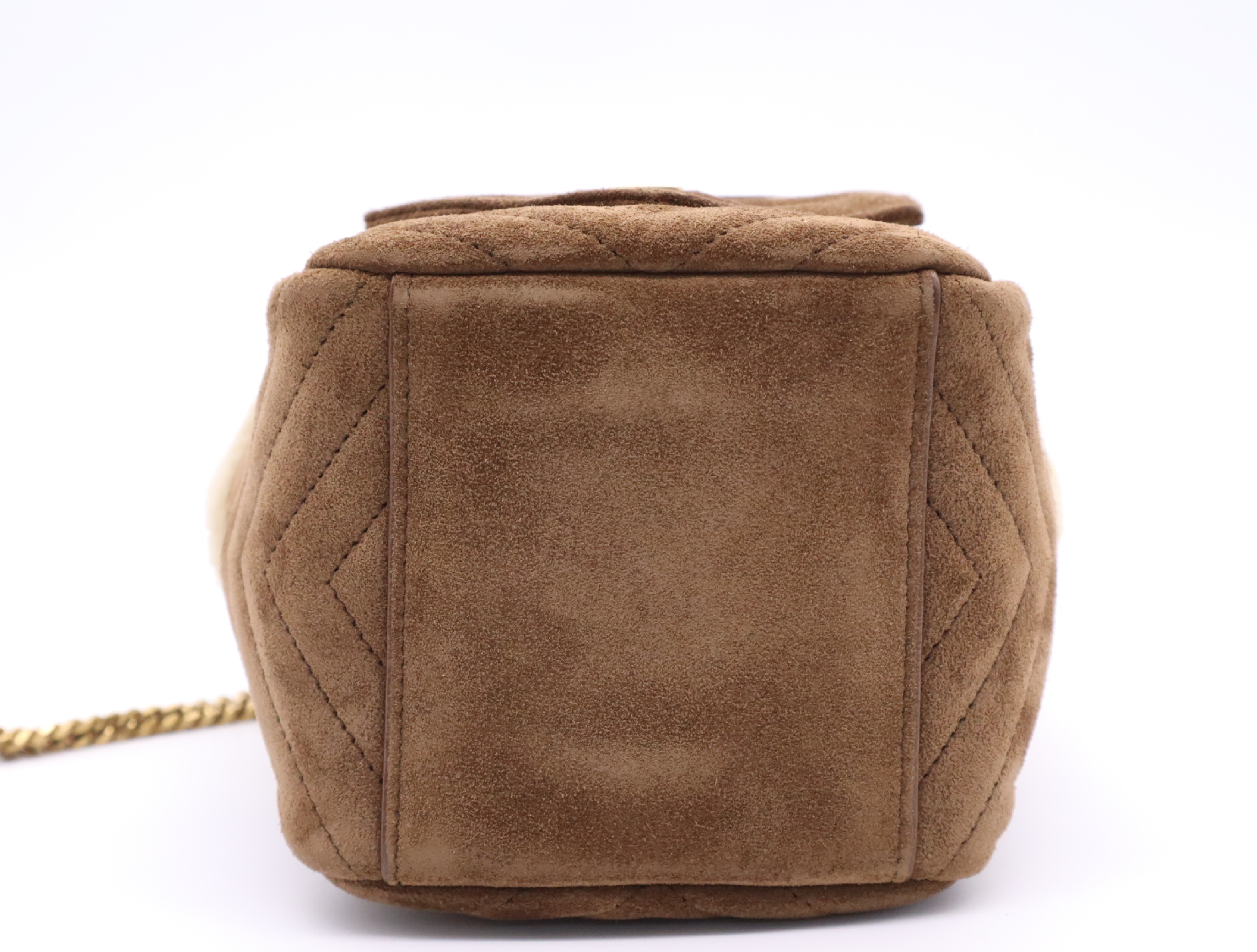 Suede Shearling Joe Mouton Chain Shoulder Bag (Brown/Beige) — view 4