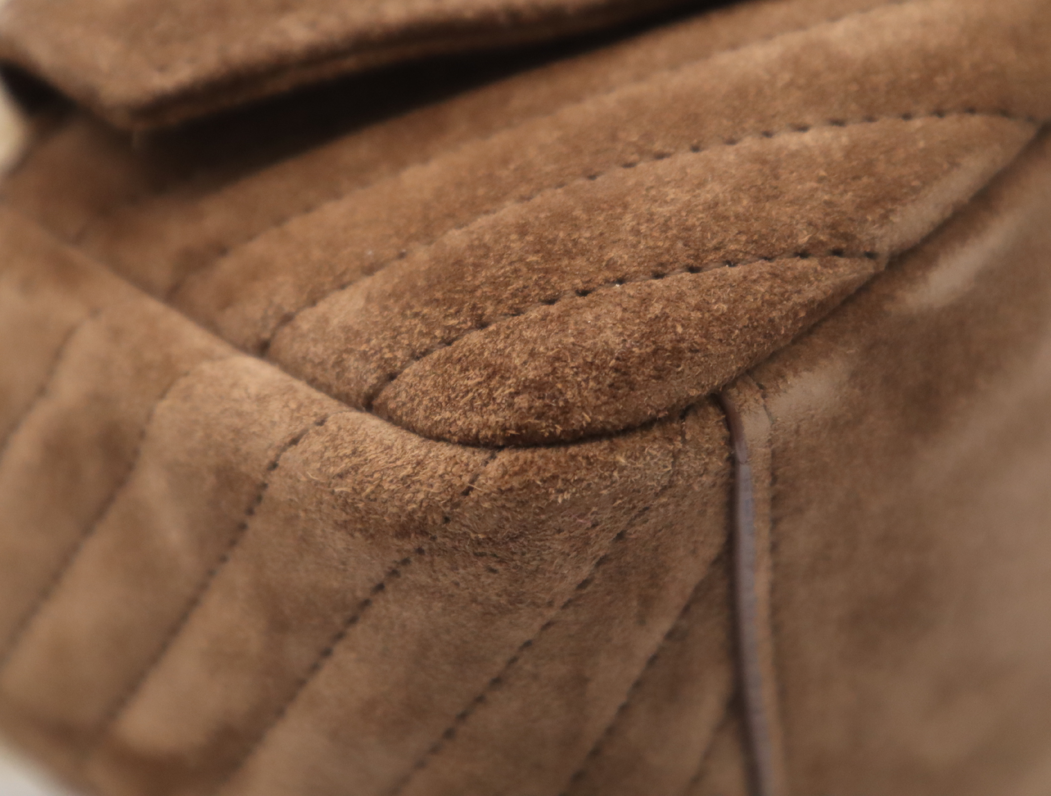 Suede Shearling Joe Mouton Chain Shoulder Bag (Brown/Beige) — view 6