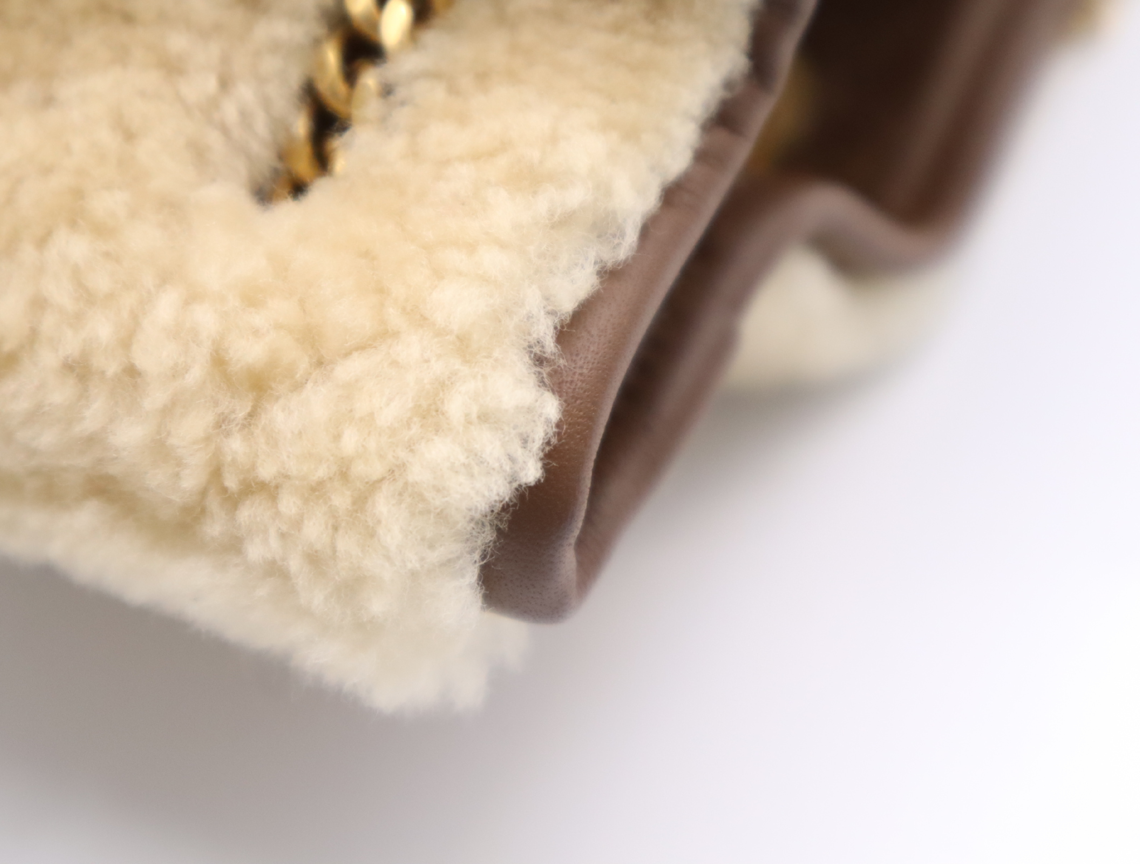 Suede Shearling Joe Mouton Chain Shoulder Bag (Brown/Beige) — view 8