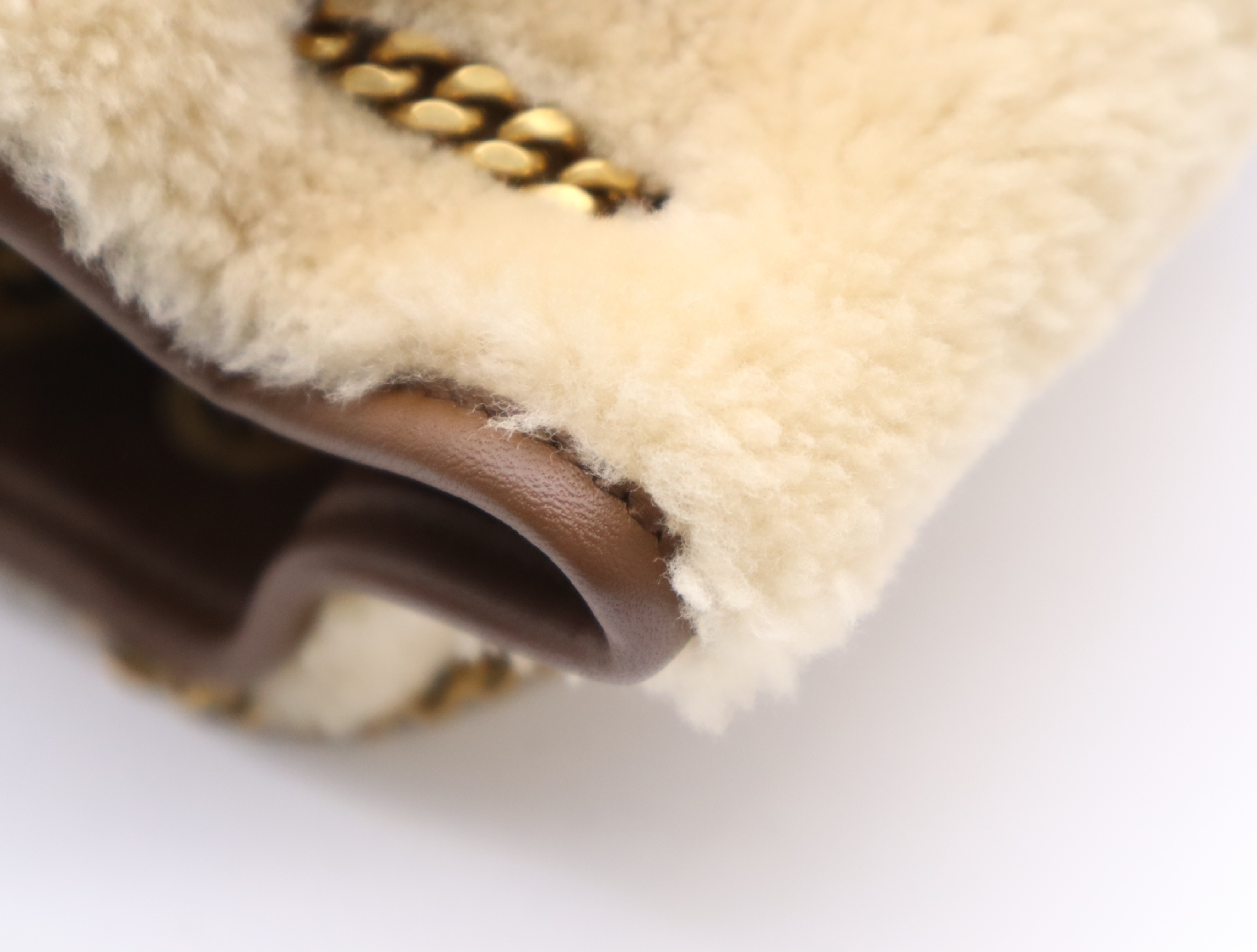 Suede Shearling Joe Mouton Chain Shoulder Bag (Brown/Beige) — view 9