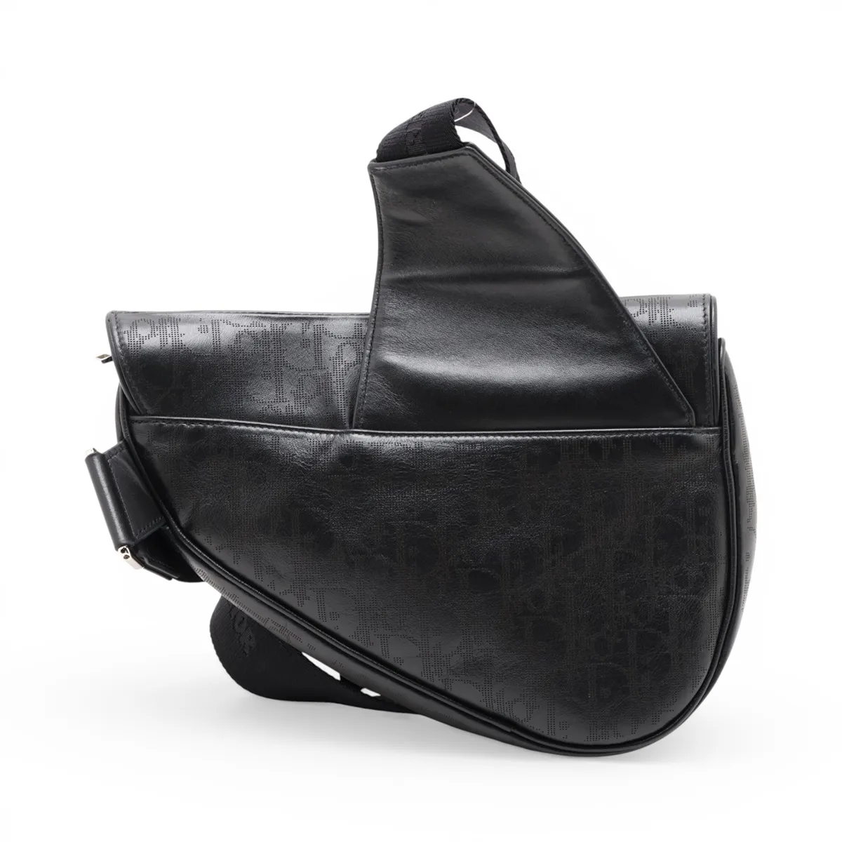 Oblique Saddle Leather Body Bag, Black — view 2