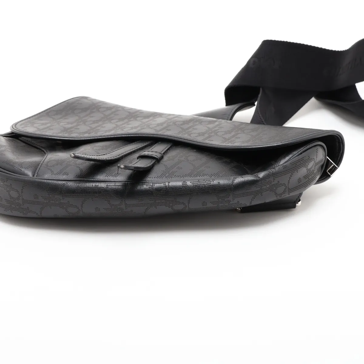 Oblique Saddle Leather Body Bag, Black — view 3