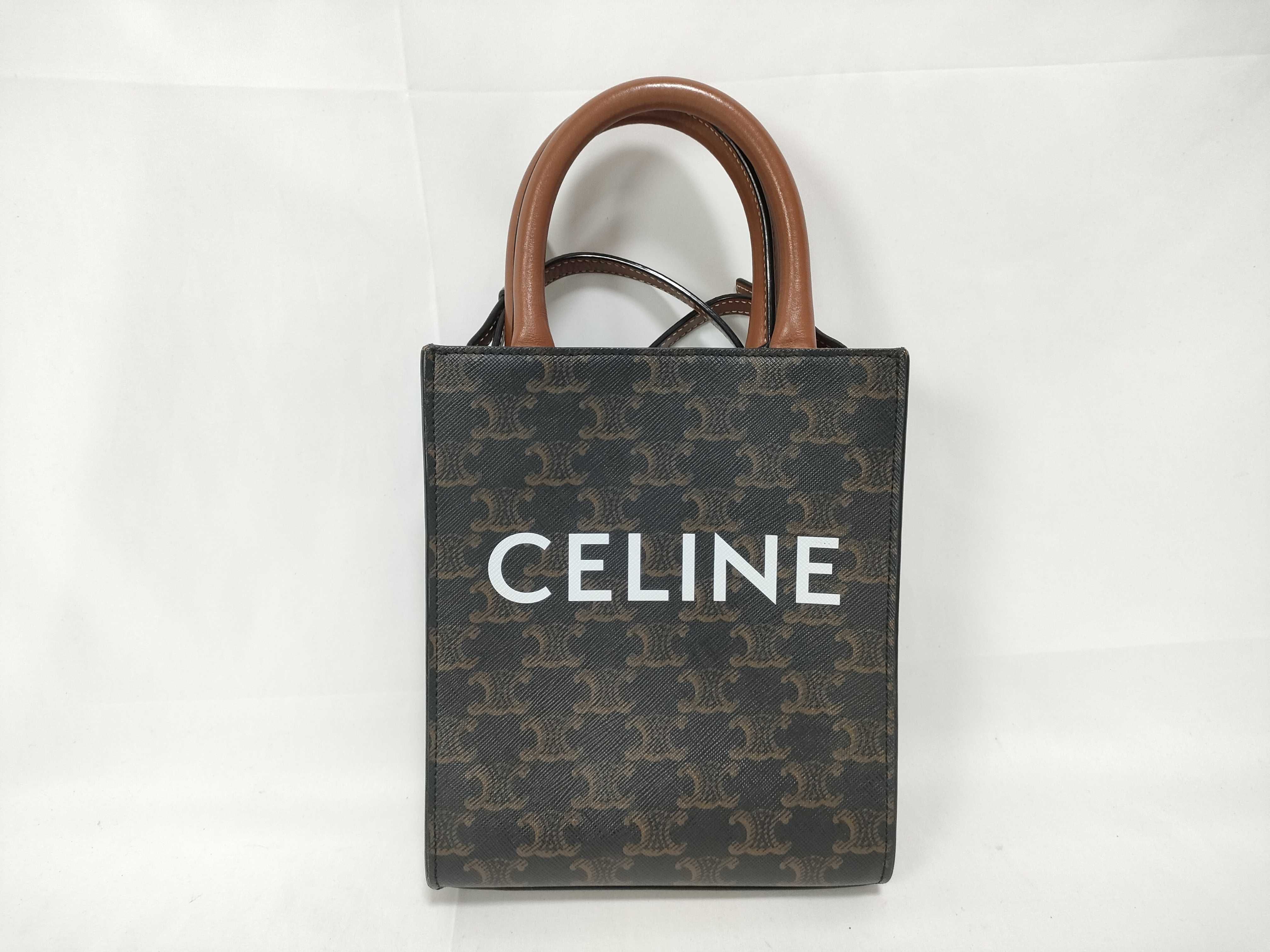 Triomphe Mini Vertical Cabas PVC x Leather 2-Way Handbag Brown Handbag