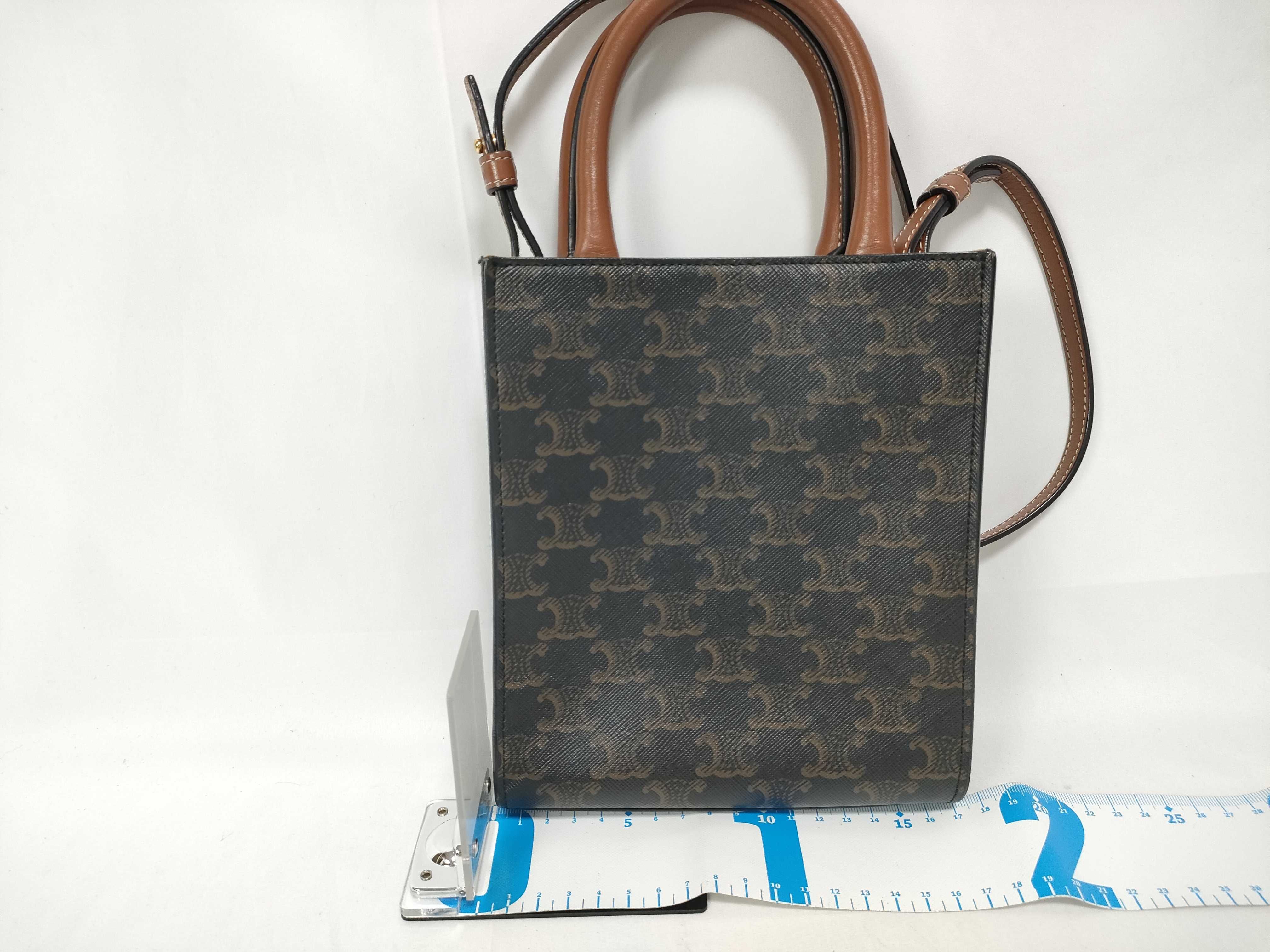 Triomphe Mini Vertical Cabas PVC x Leather 2-Way Handbag Brown Handbag — view 2