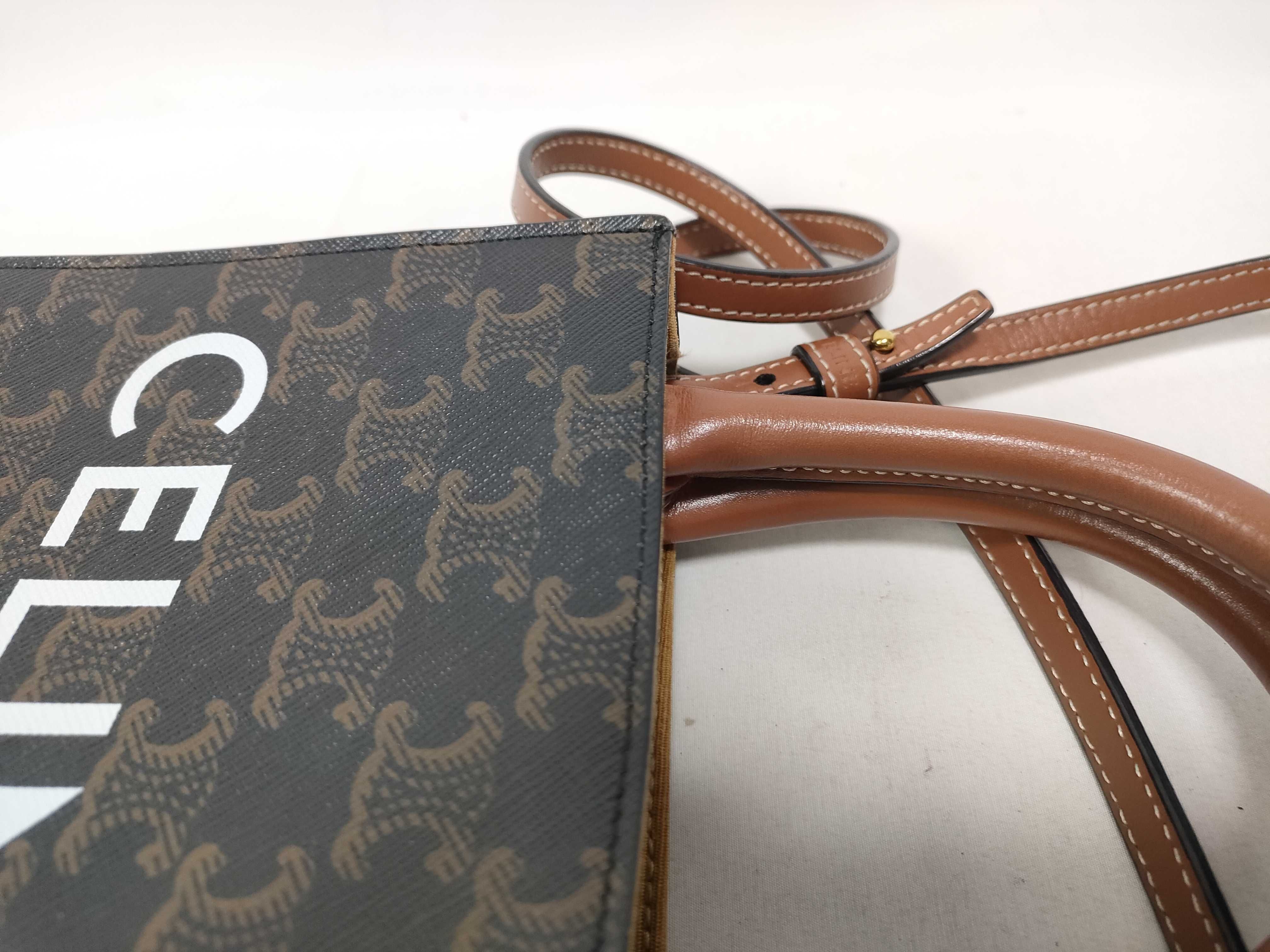Triomphe Mini Vertical Cabas PVC x Leather 2-Way Handbag Brown Handbag — view 9